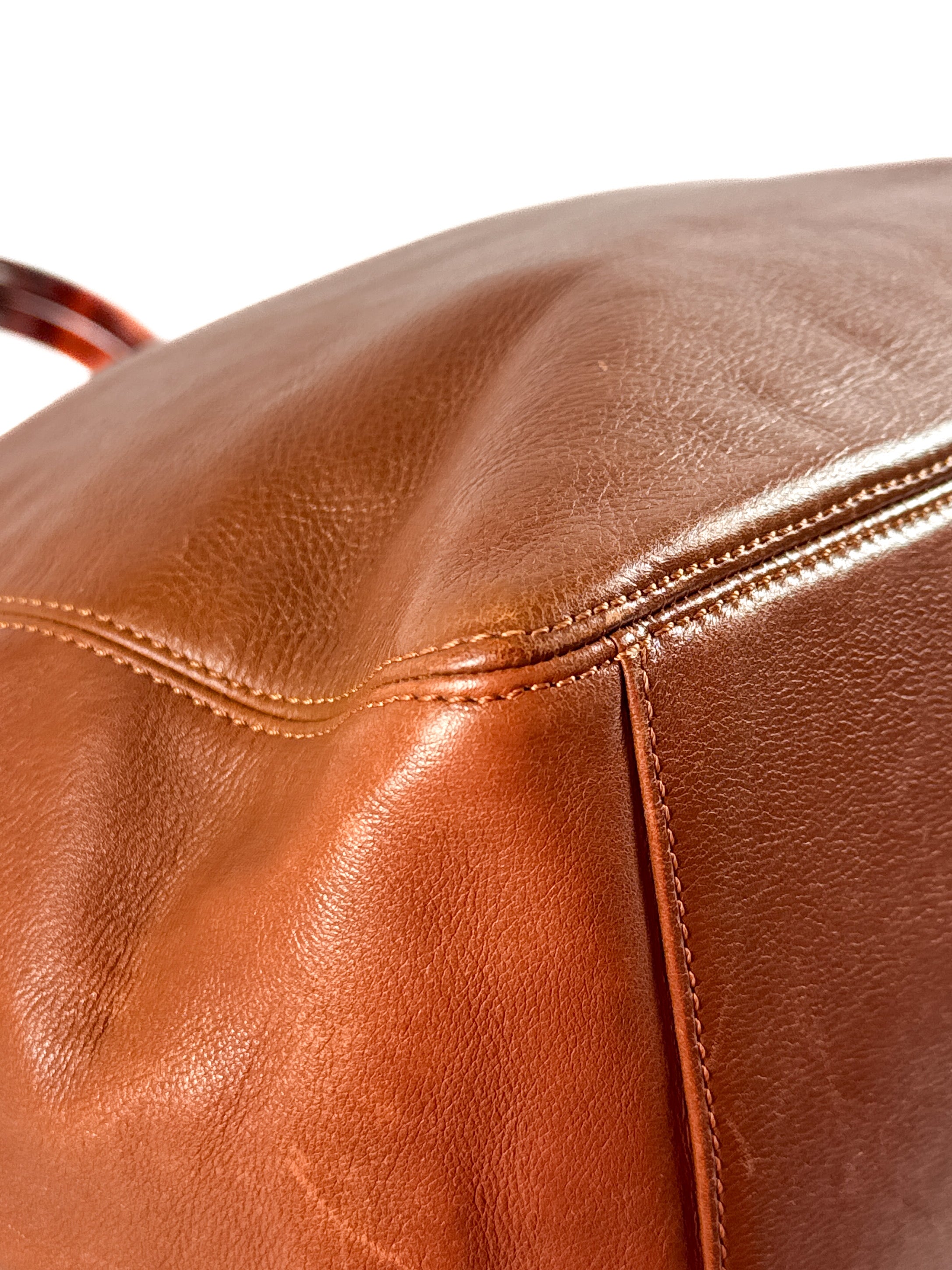 Chanel 1997-1999 camel brown leather double C resin handle bag 5334893