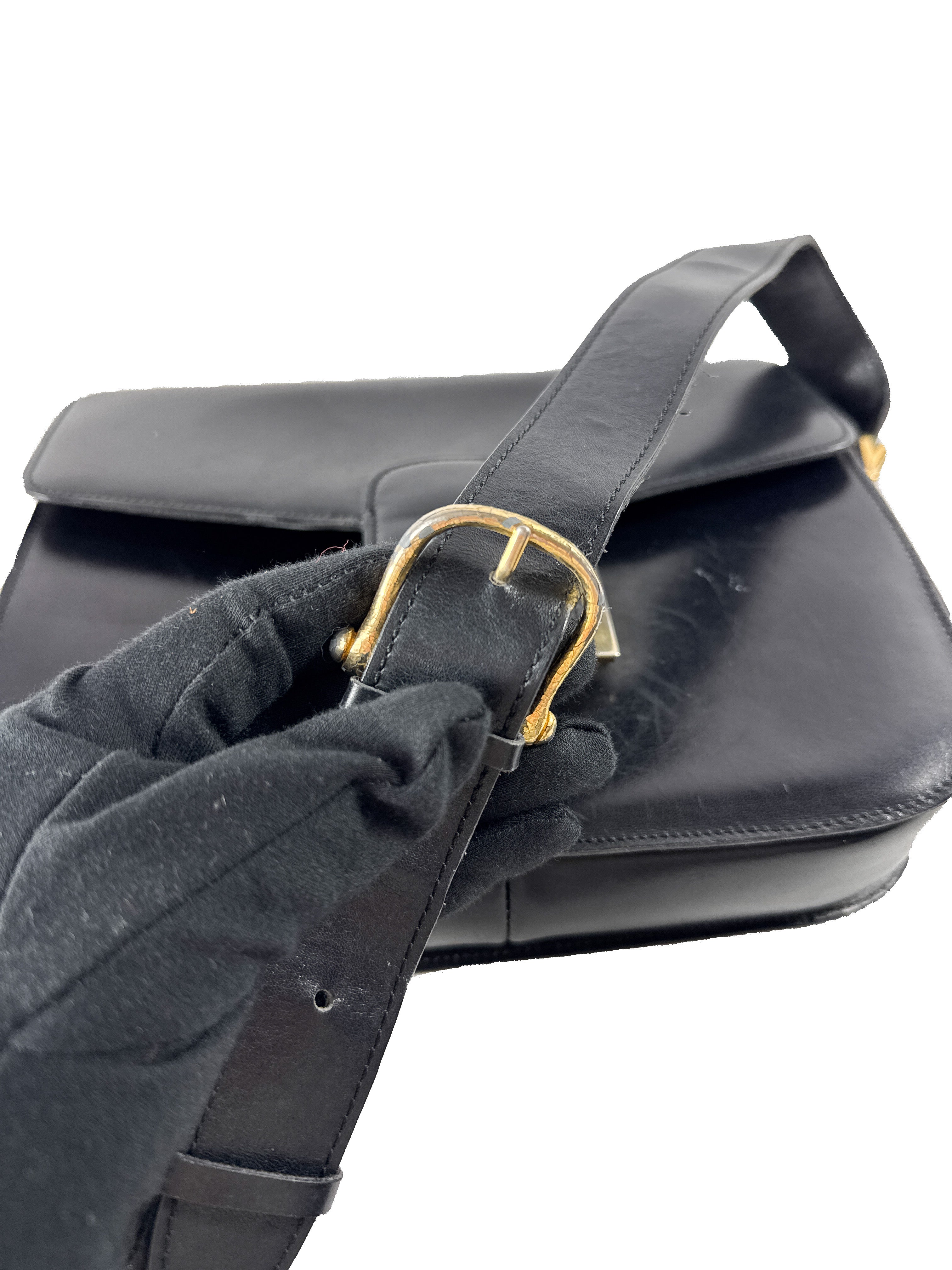 Celine black vintage 1970s carriage shoulder bag