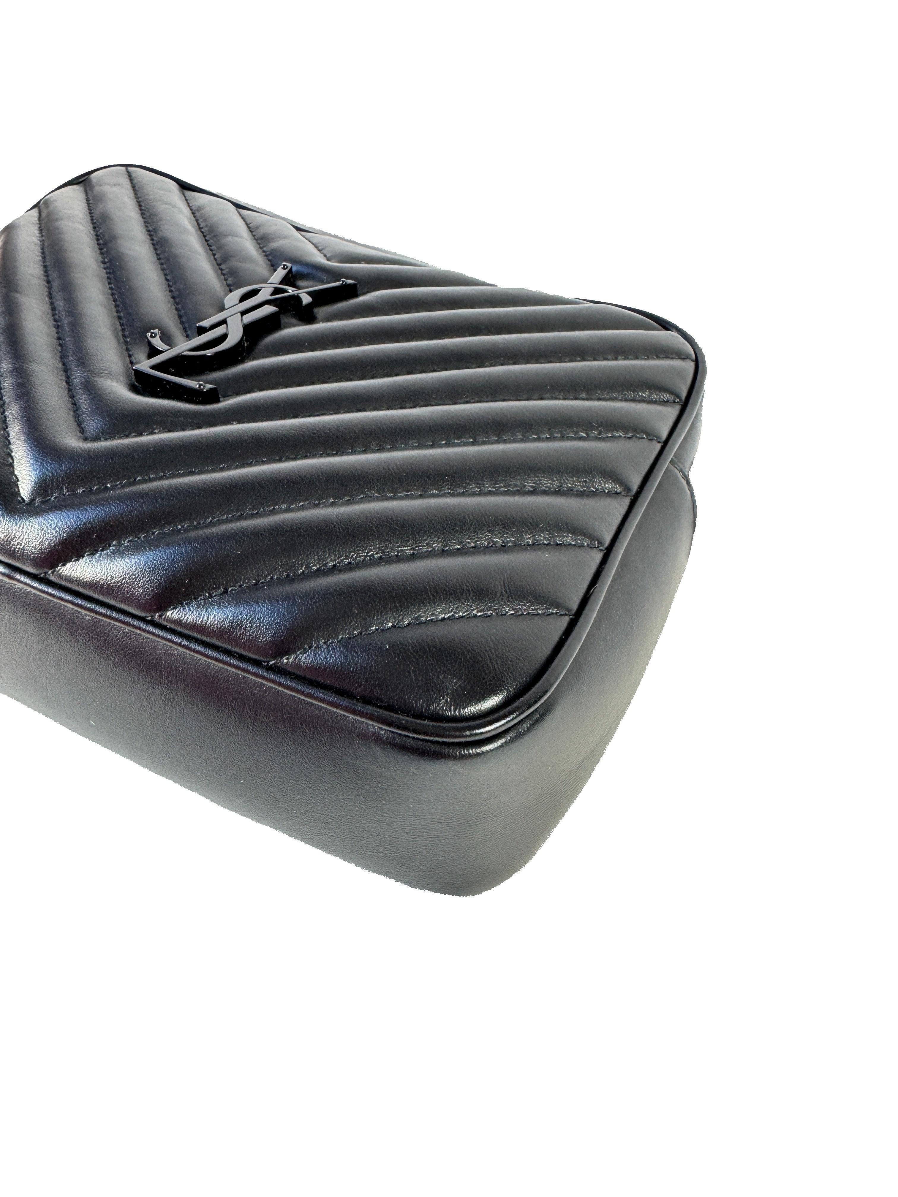 Saint Laurent Lou black leather camera Matelasse Chevron bag small GUE612544.0422