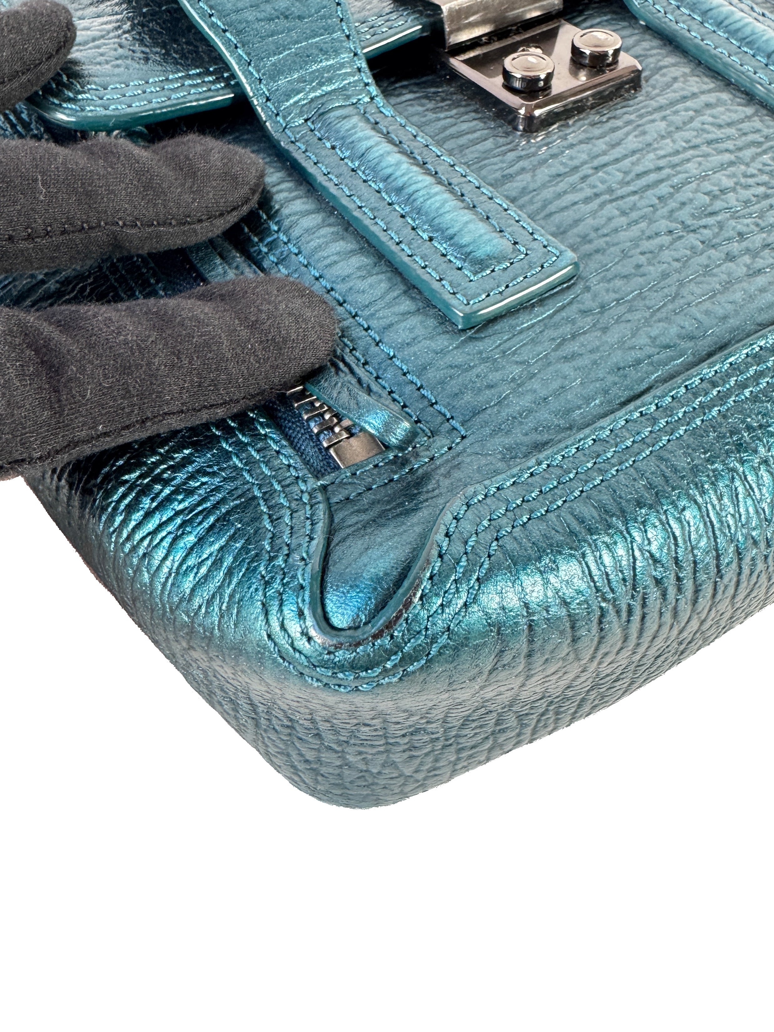 3.1 Phillip Lim teal metallic nano Pashli satchel