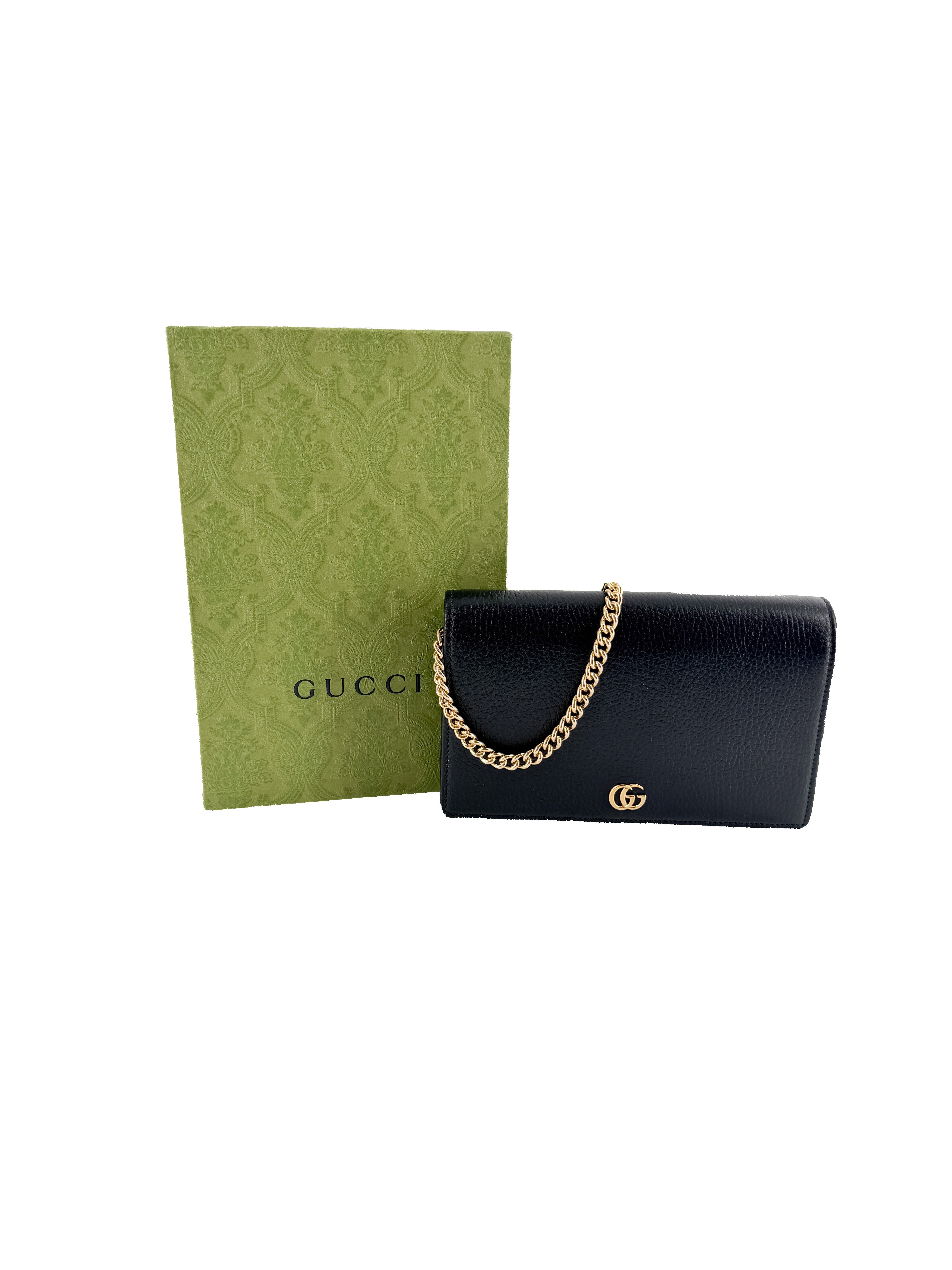 Gucci black leather Marmont wallet on chain 497985 2184 - My Girlfriend's Wardrobe LLC