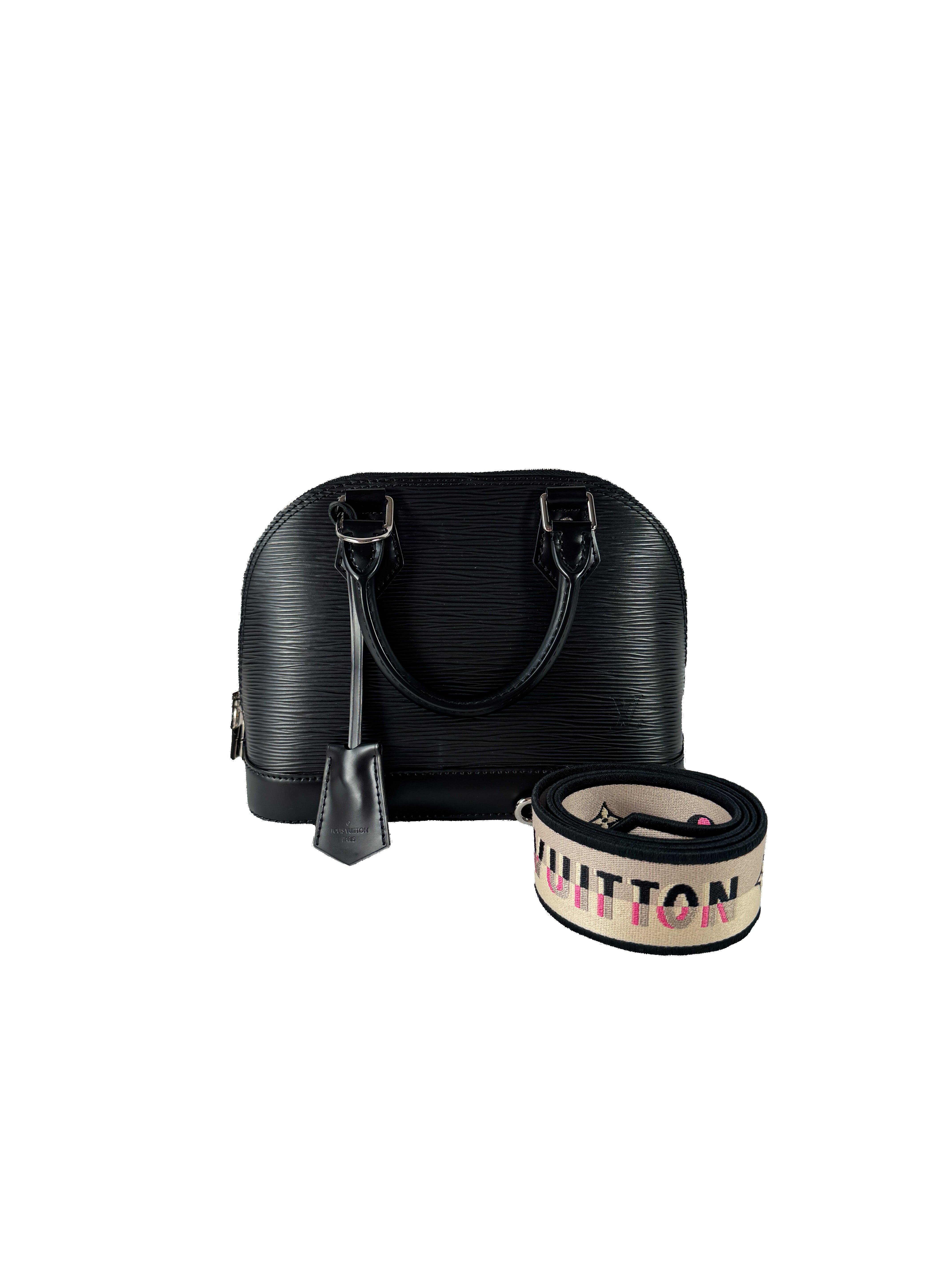 Louis Vuitton black epi Alma BB w/strap NFC