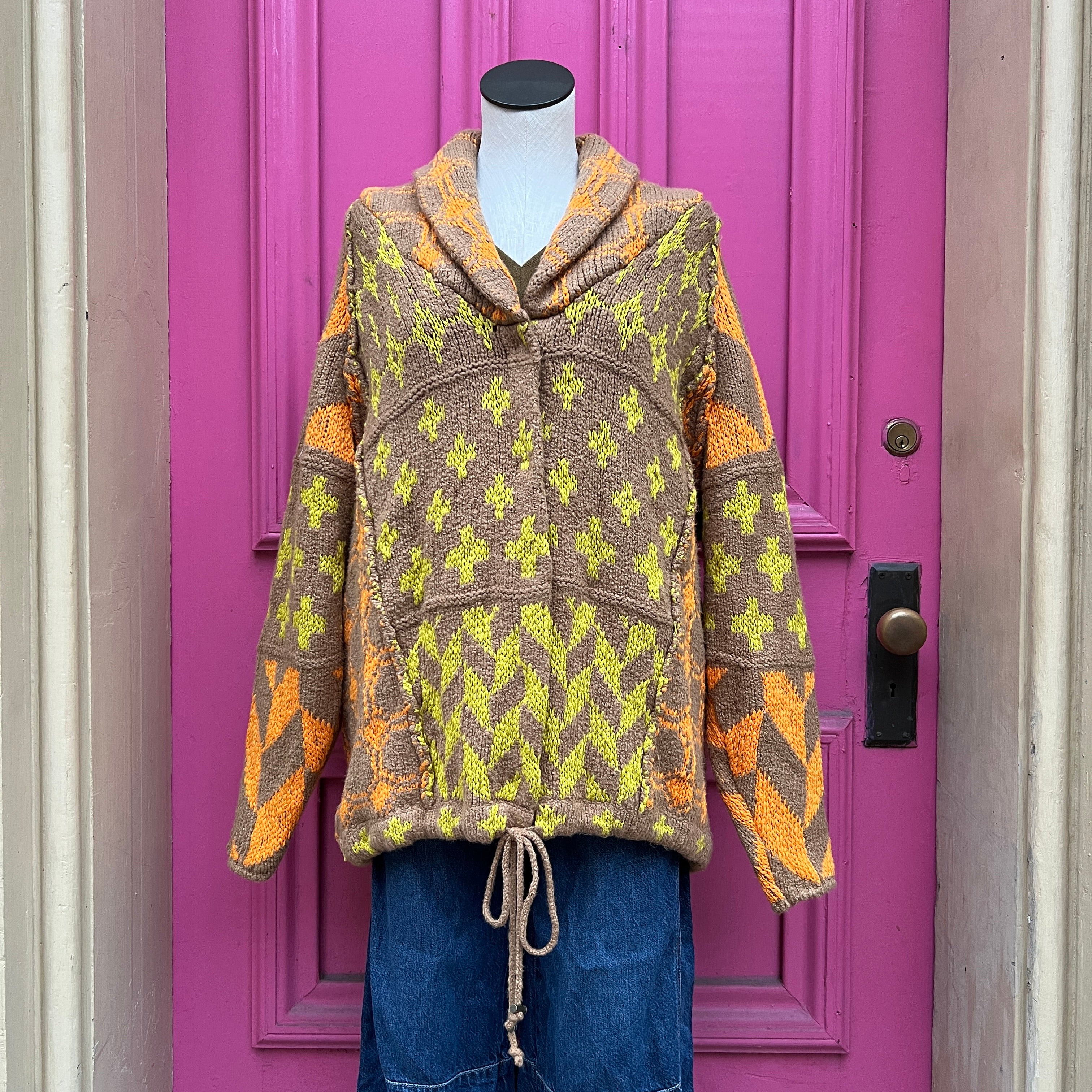 Free People brown orange print cardigan size S NWT