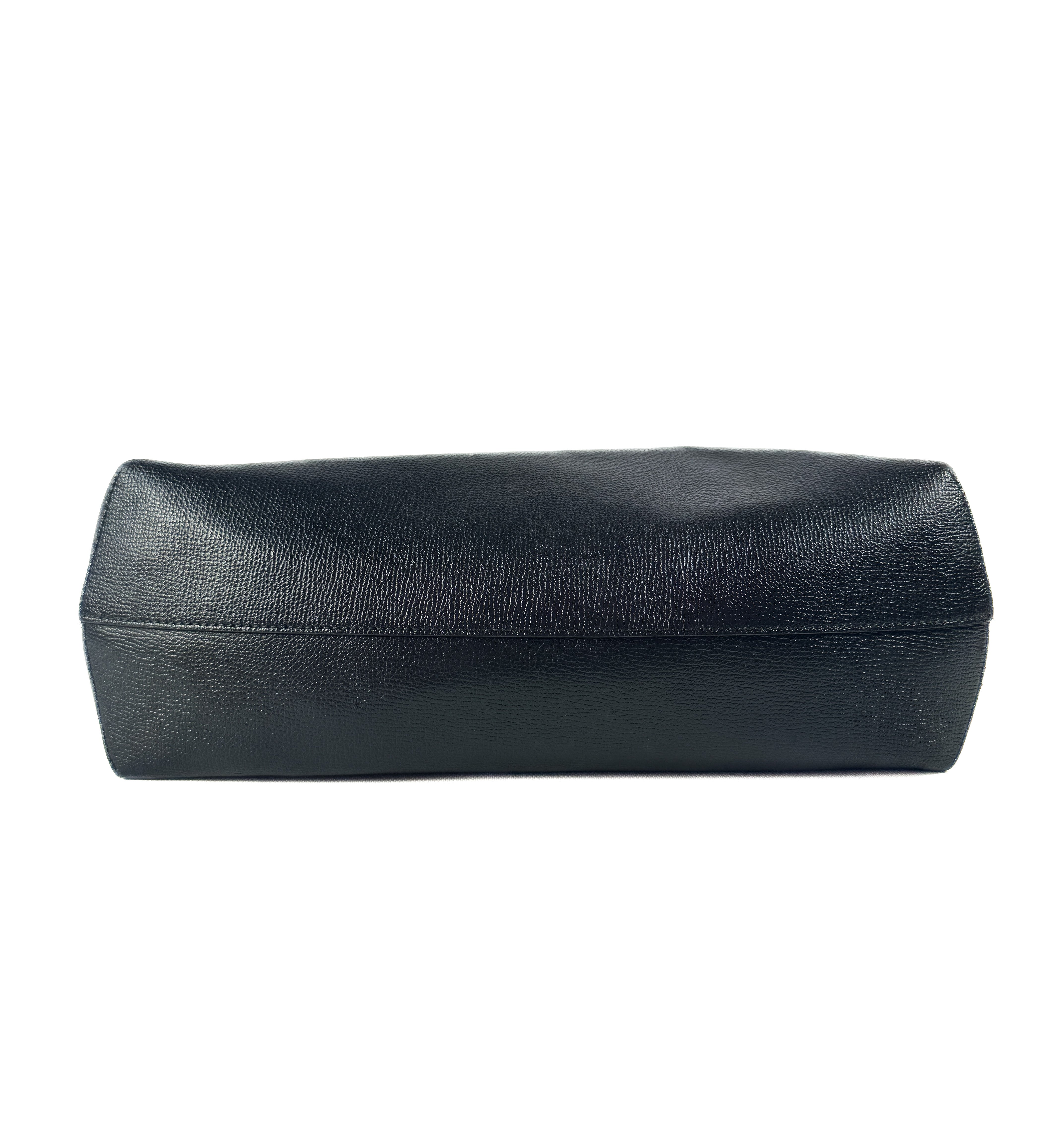 Fendi black leather logo shopper tote