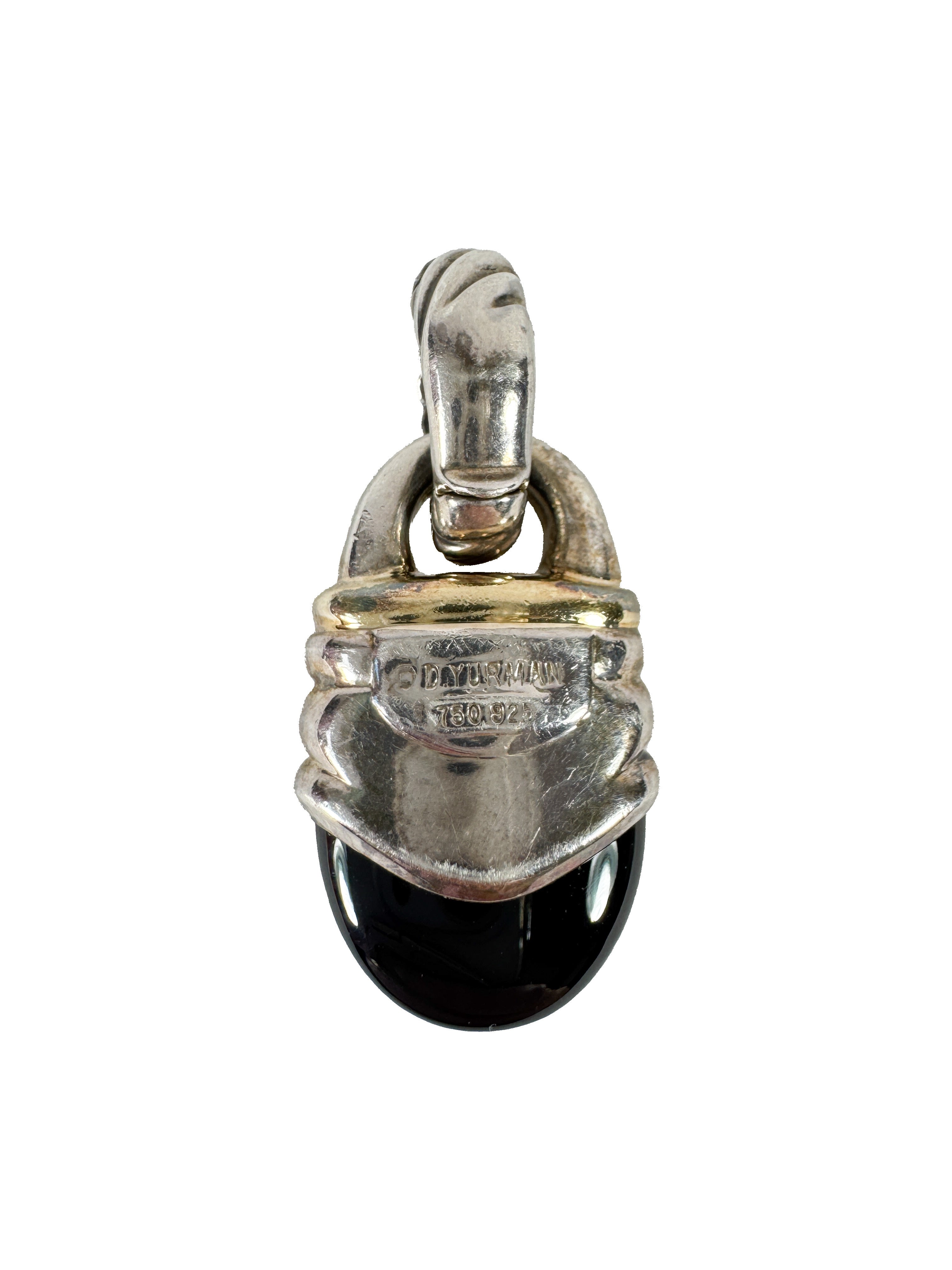 David Yurman Acorn Enhancer pendant in sterling silver and 18k yellow gold with black onyx and pavé diamonds