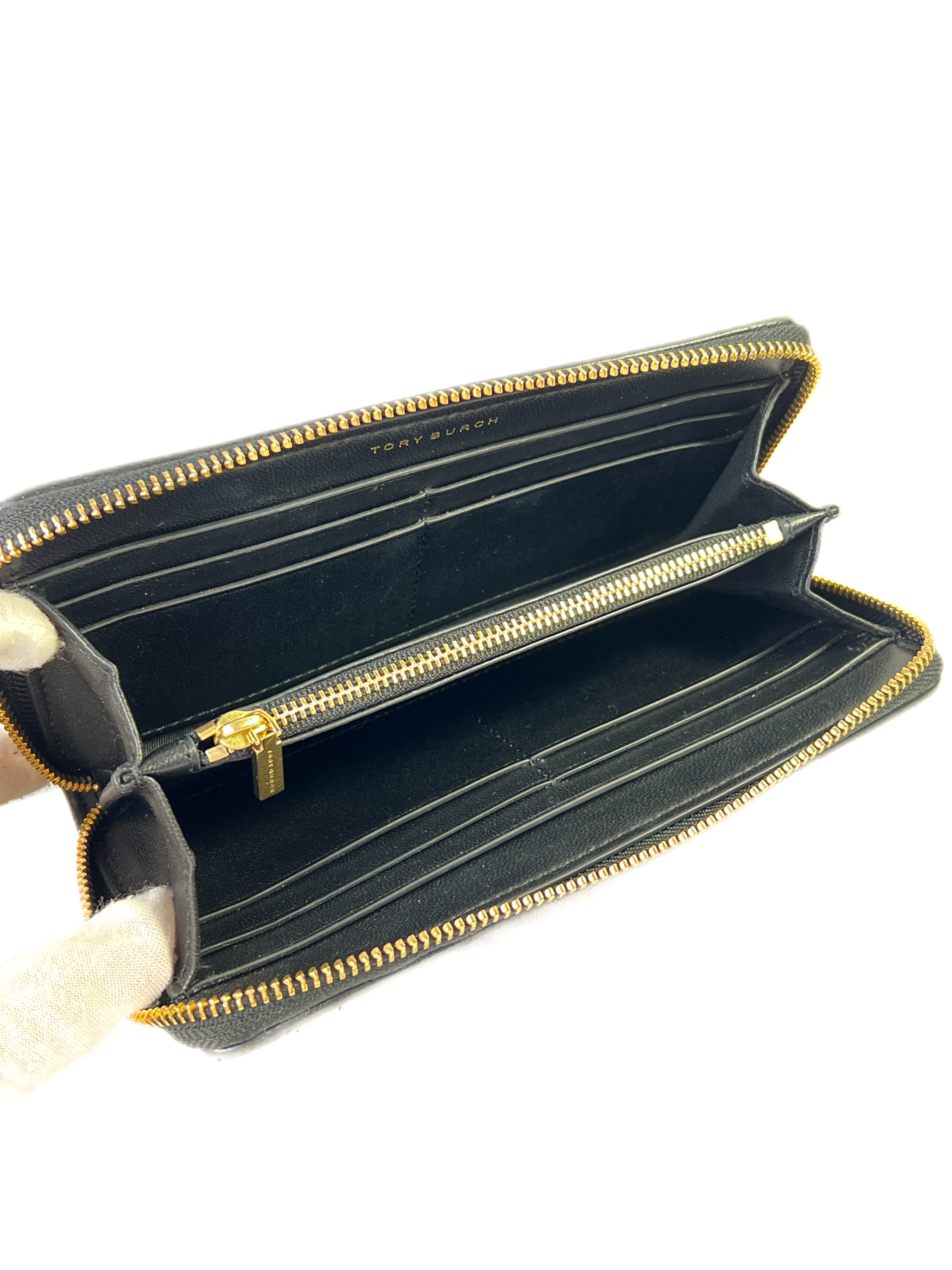 Tory Burch Kira quilted black leather zip around wallet