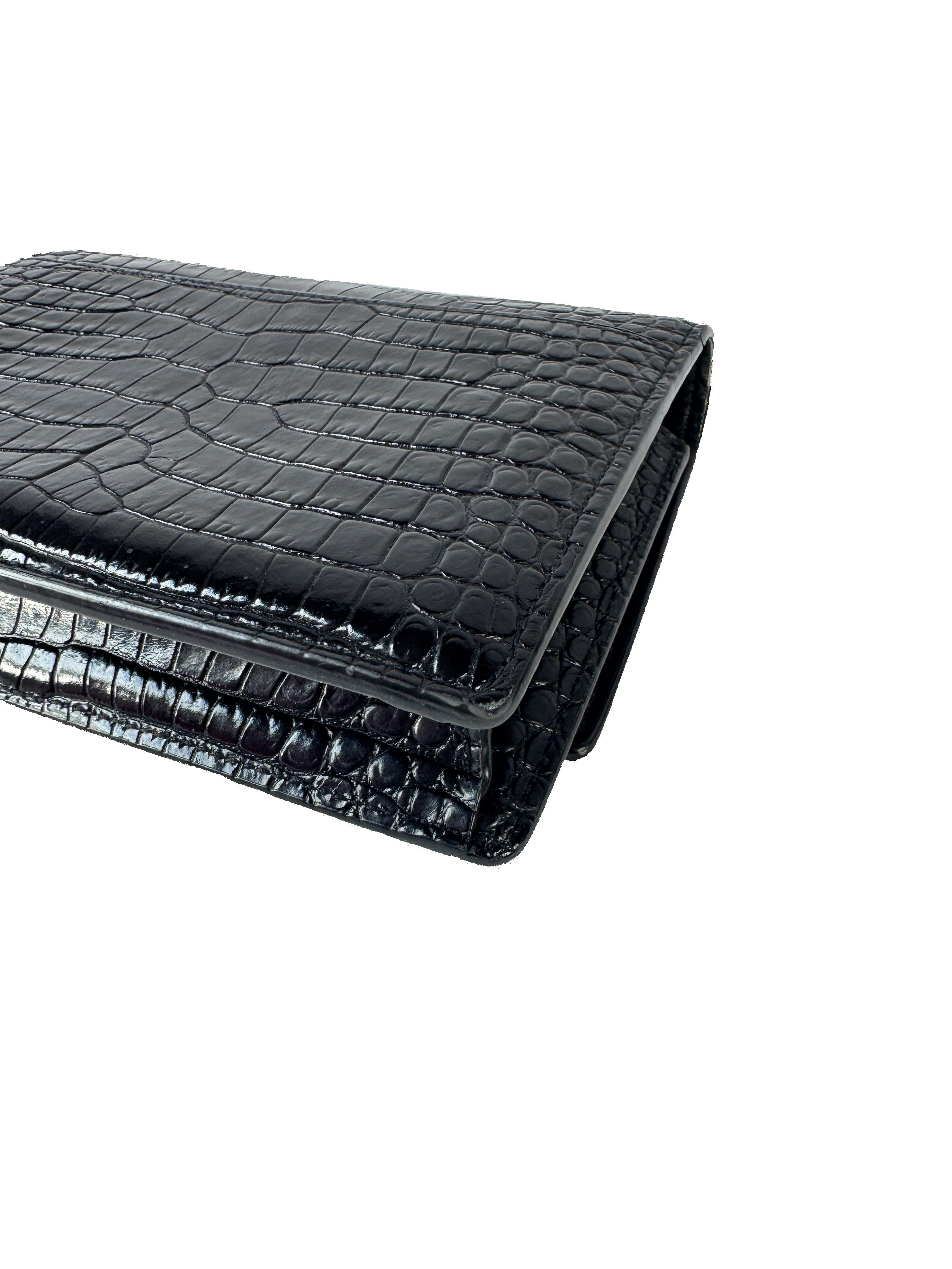 Saint Laurent black croc embossed Sunset mini GUE533026-0219