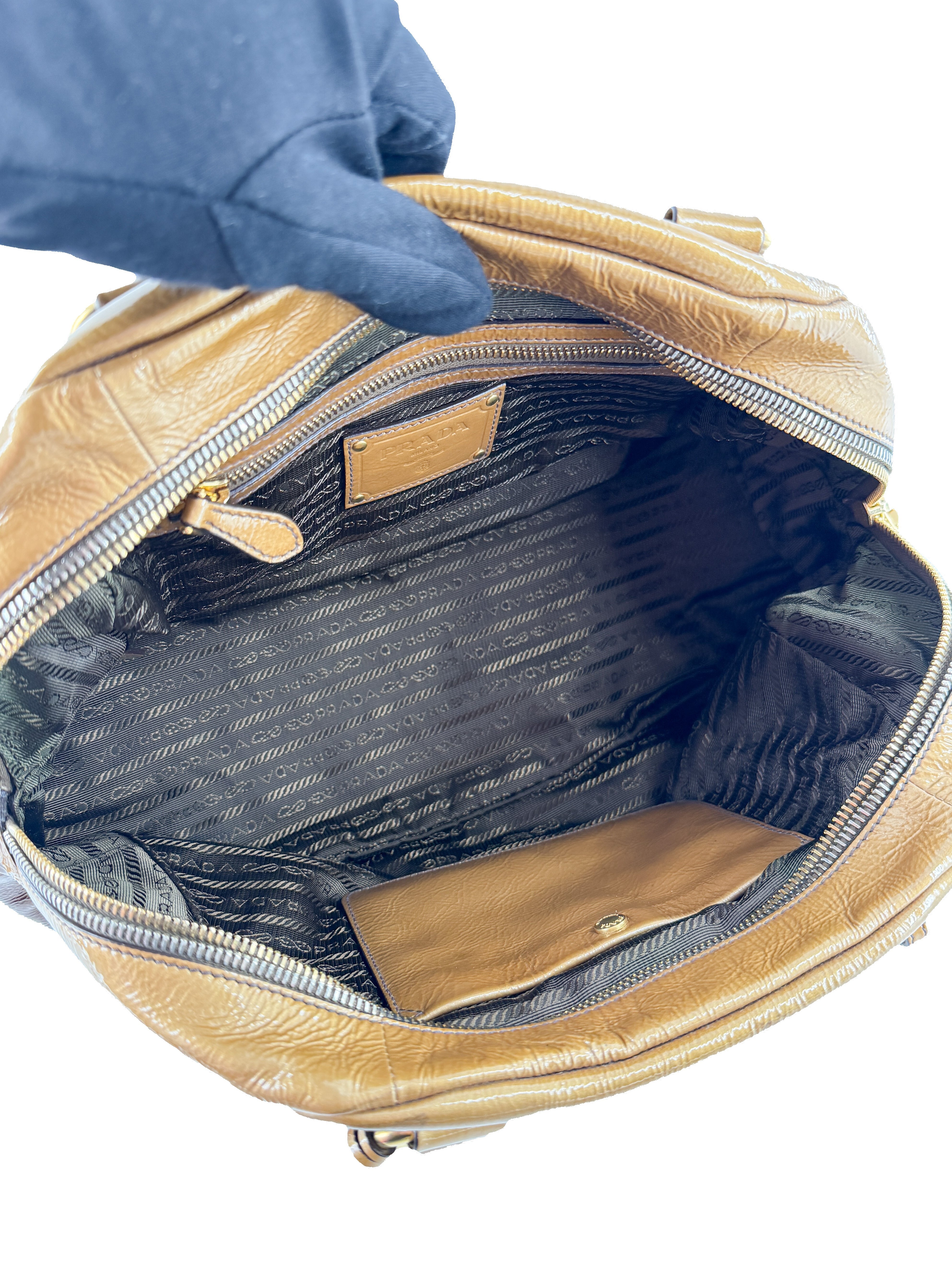 Prada brown Vernice sfumato handle bag 129