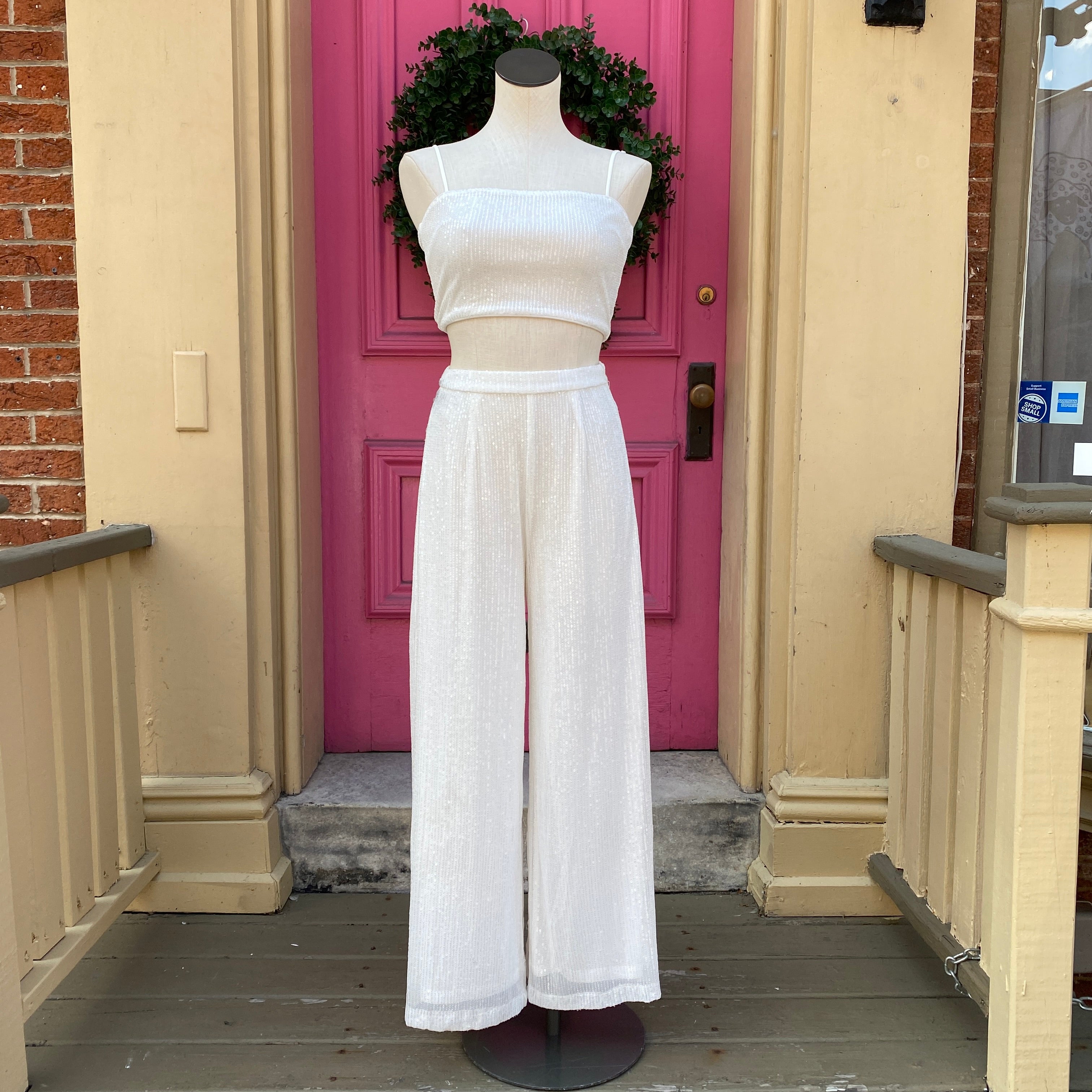 12th Tribe white sequined tank pant set size S NWT