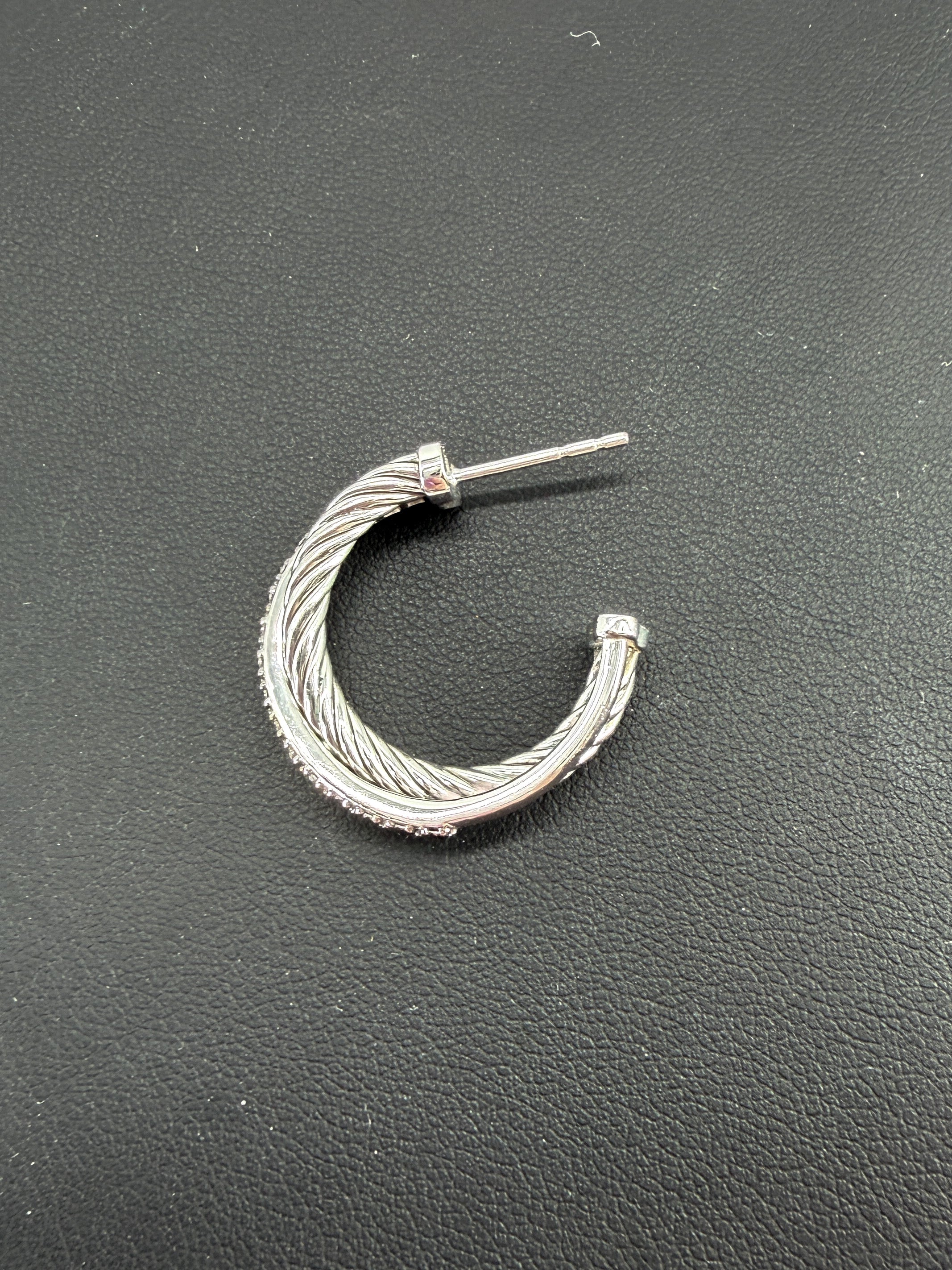 David Yurman sterling silver, black diamonds crossover hoop earrings