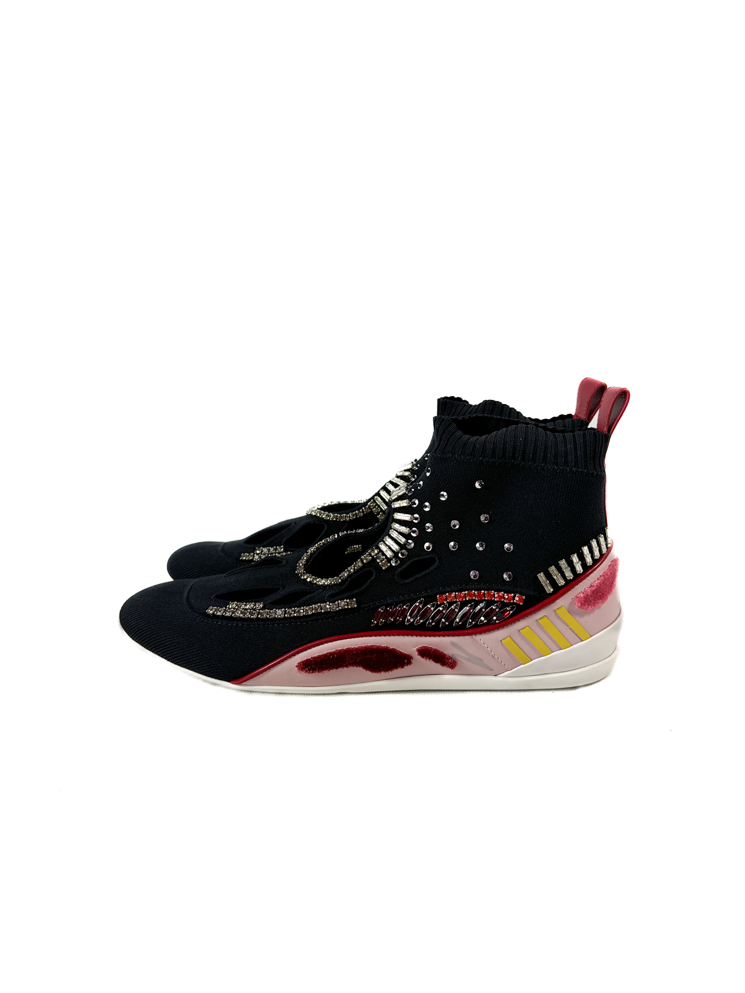 Valentino Garavani Calfskin Crystal Odissey Sock Sneakers size 39 BOX