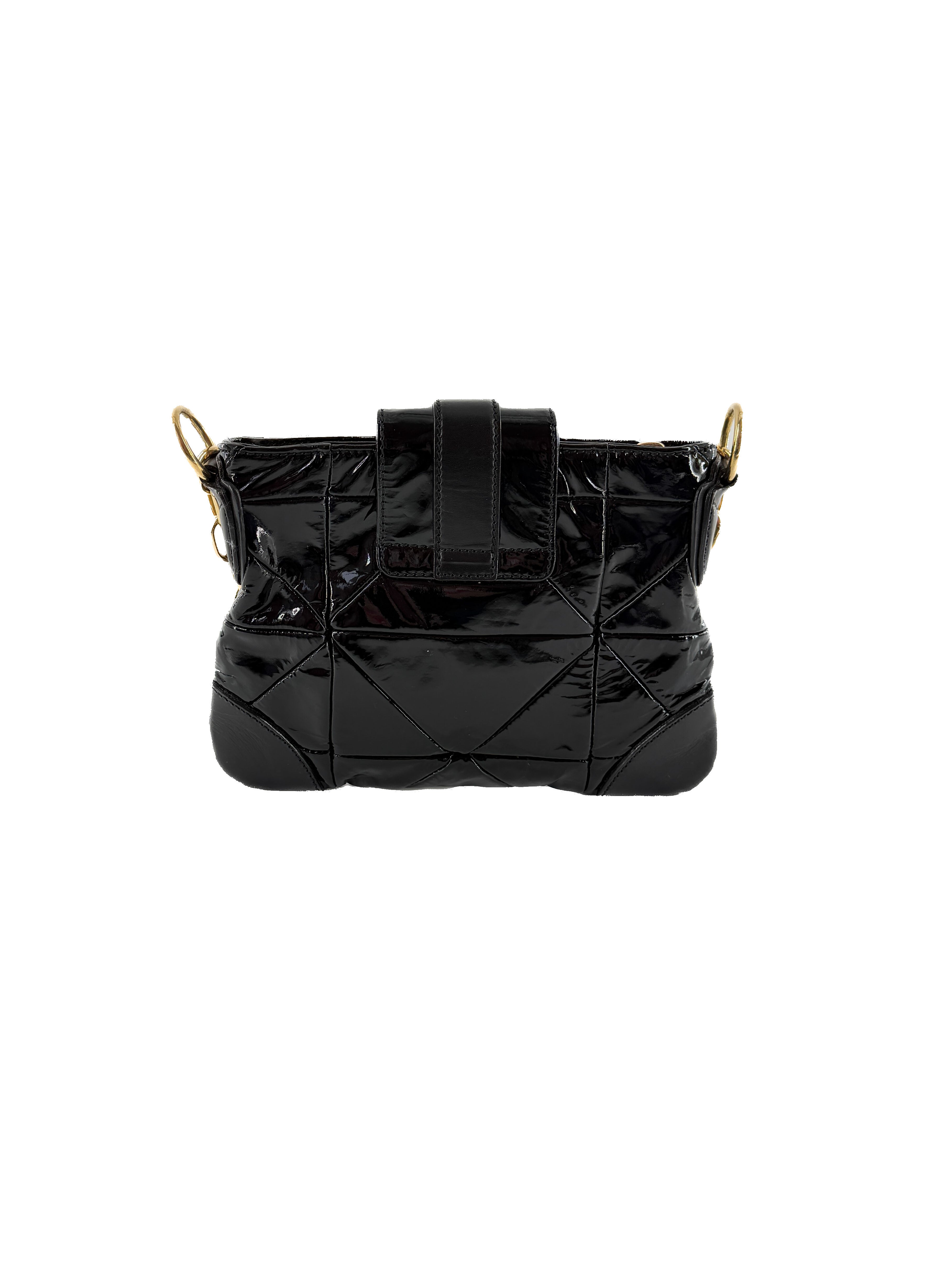 Marc Jacobs black patent leather quilted Mini dual shoulder bag