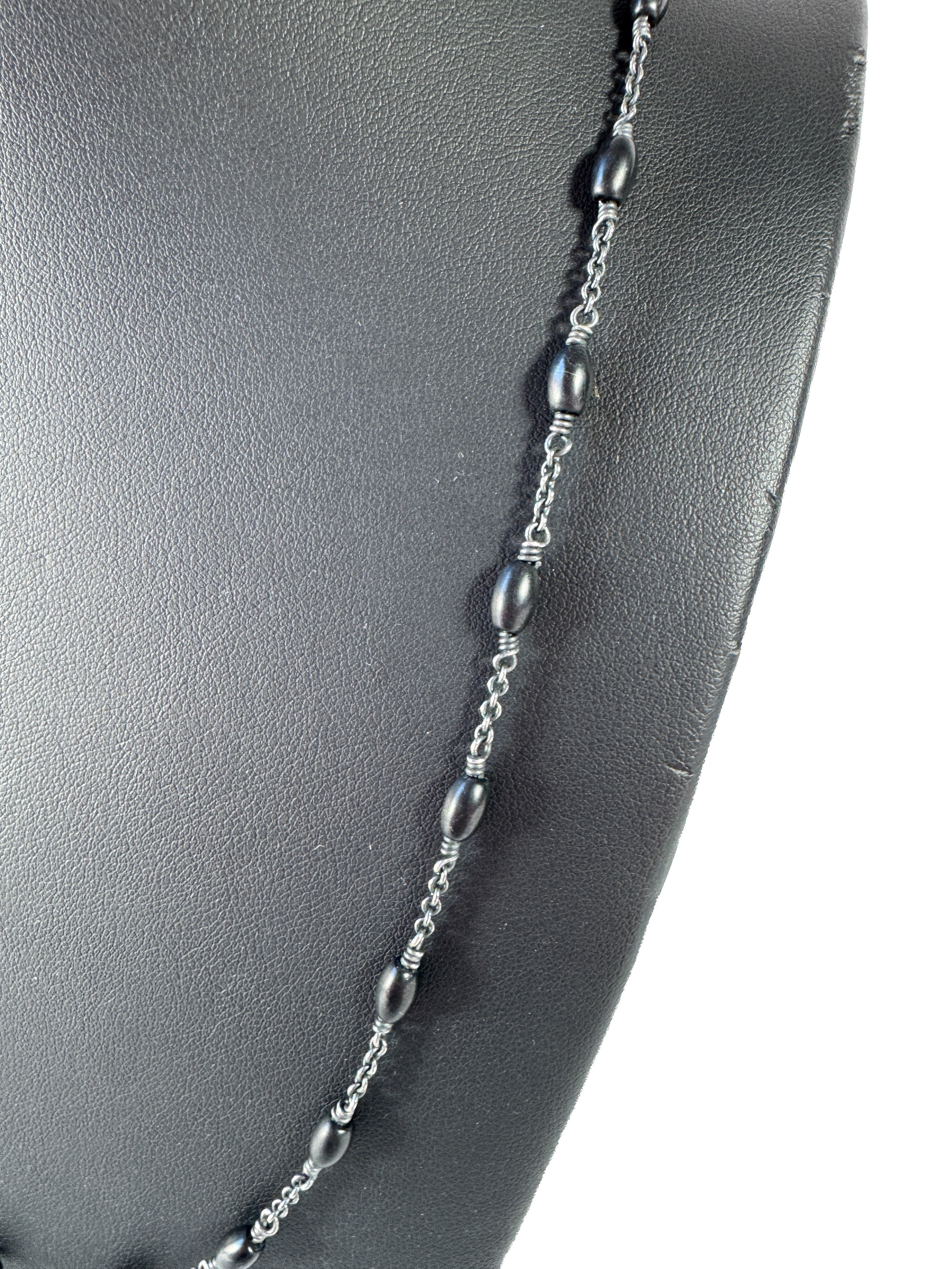 David Yurman sterling silver, black onyx bead necklace