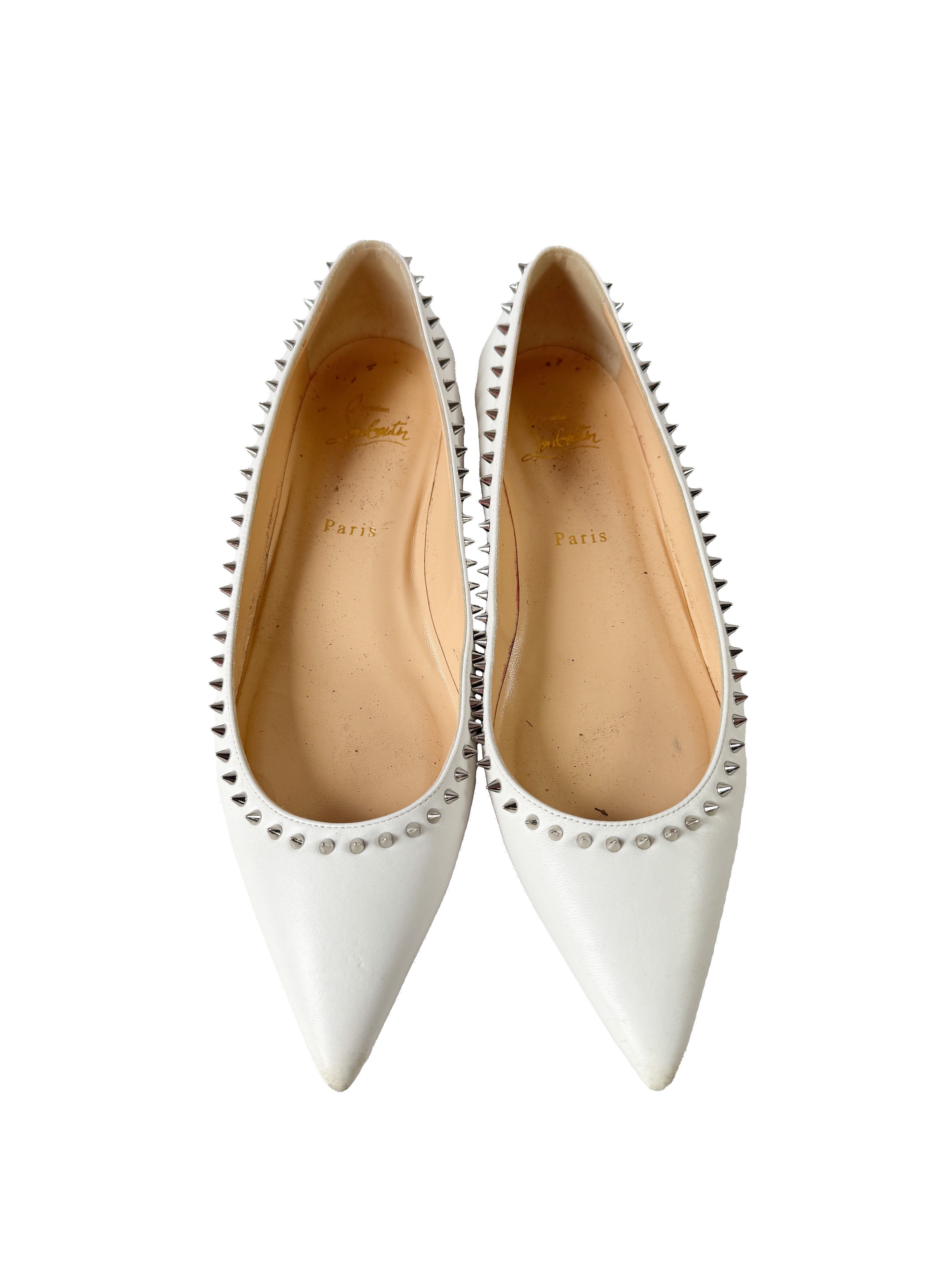 Christian Louboutin white studded Anjalina flat size 39.5 BOX