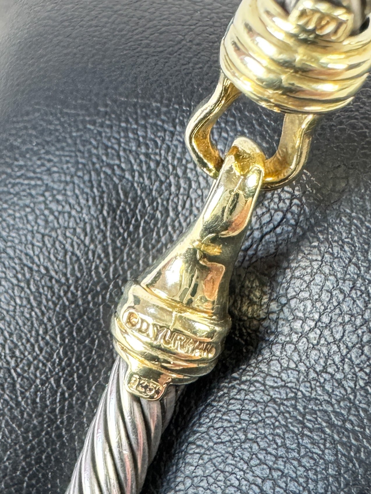 David Yurman sterling silver, yellow gold, emerald 5mm cable buckle bracelet