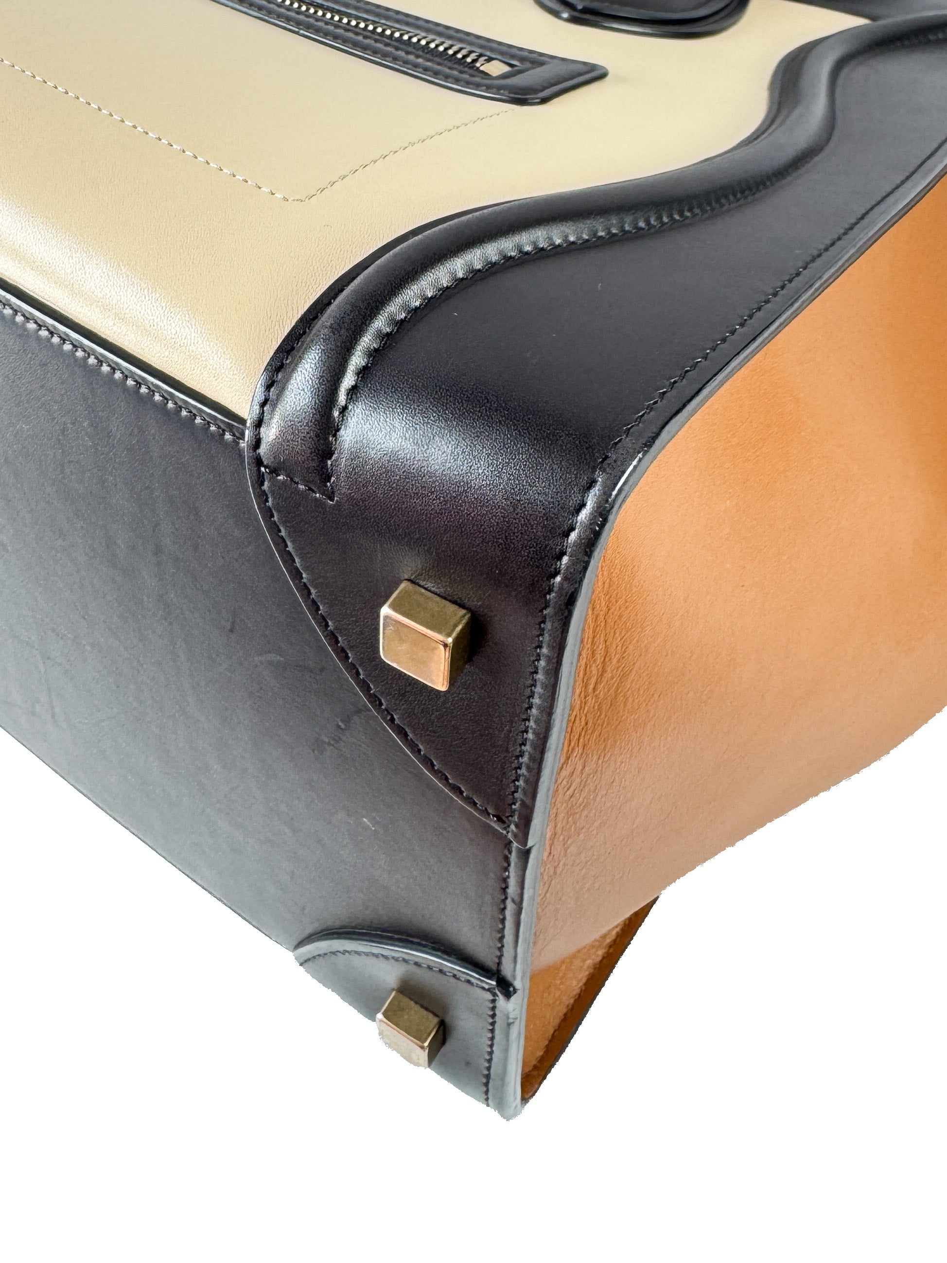 Celine Tricolor cream/black/brown Luggage Bag Leather Mini F-CU-0144