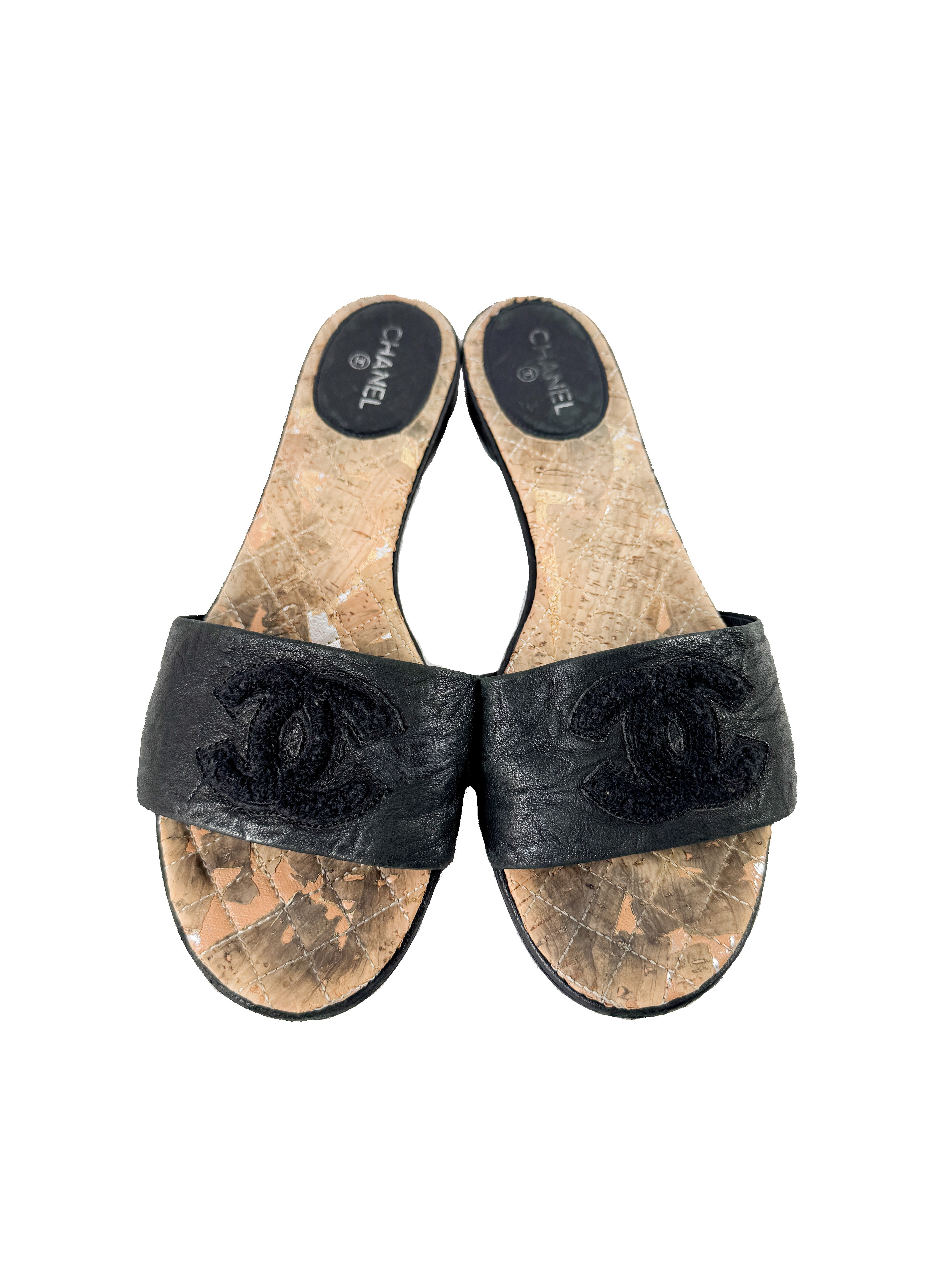 Chanel black leather CC slides size 39 **as is**