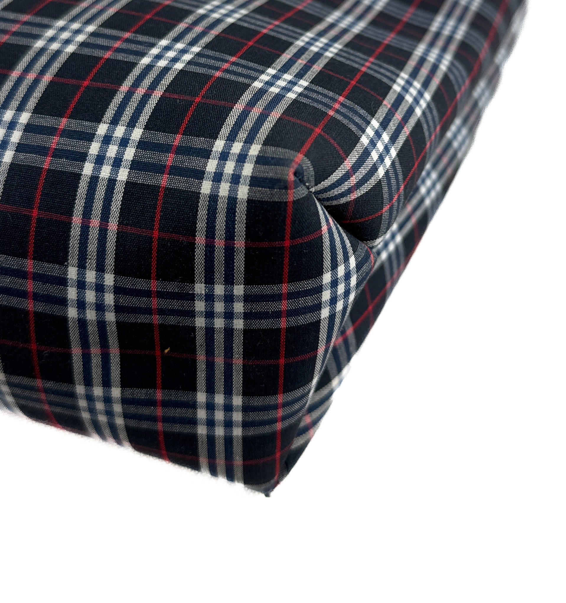 Burberry navy, white, red plaid canvas tote