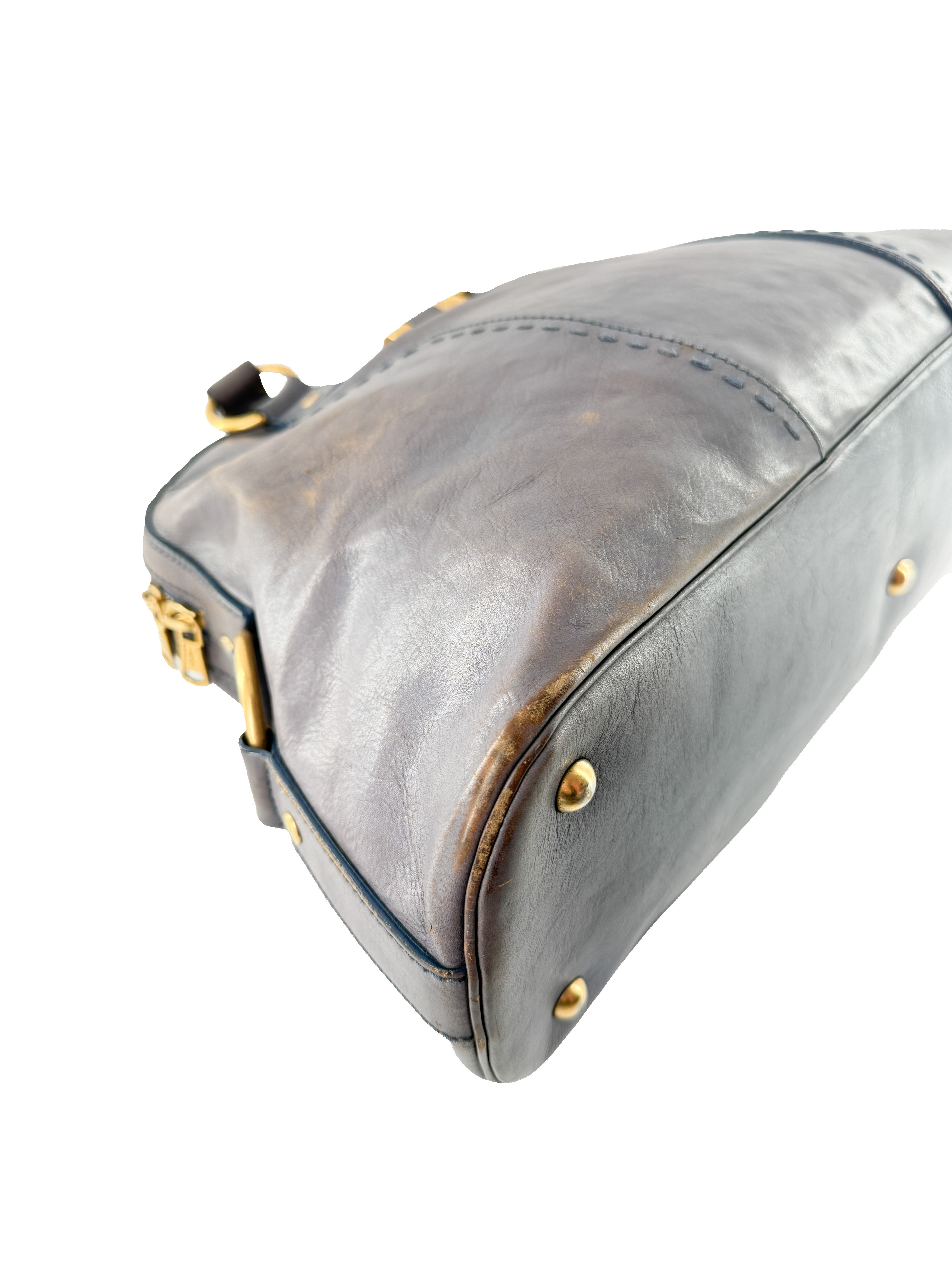 Saint Laurent denim blue distressed leather Muse 156464-0122 *as is*