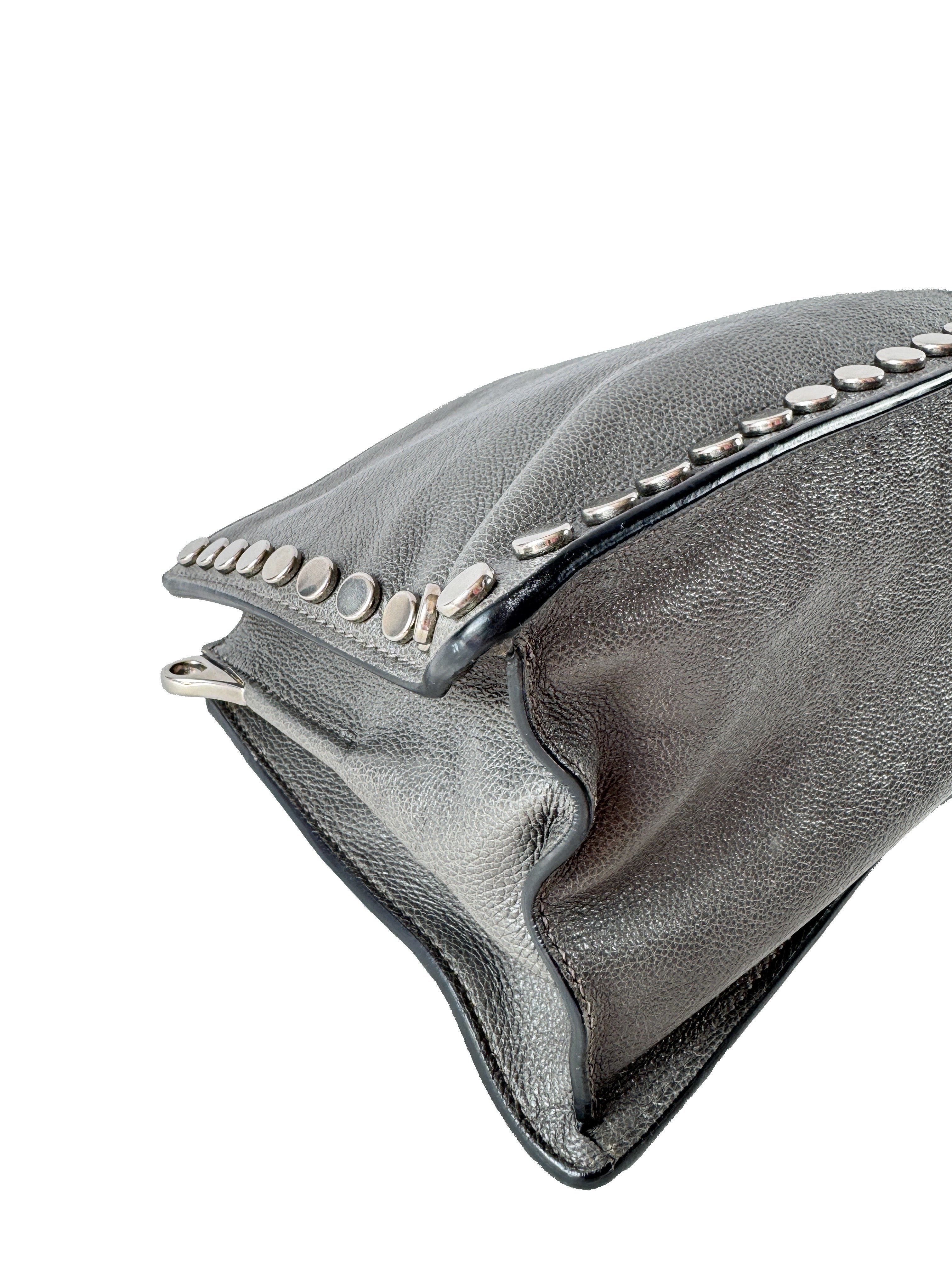 Prada gray leather studded Etiquette crossbody bag
