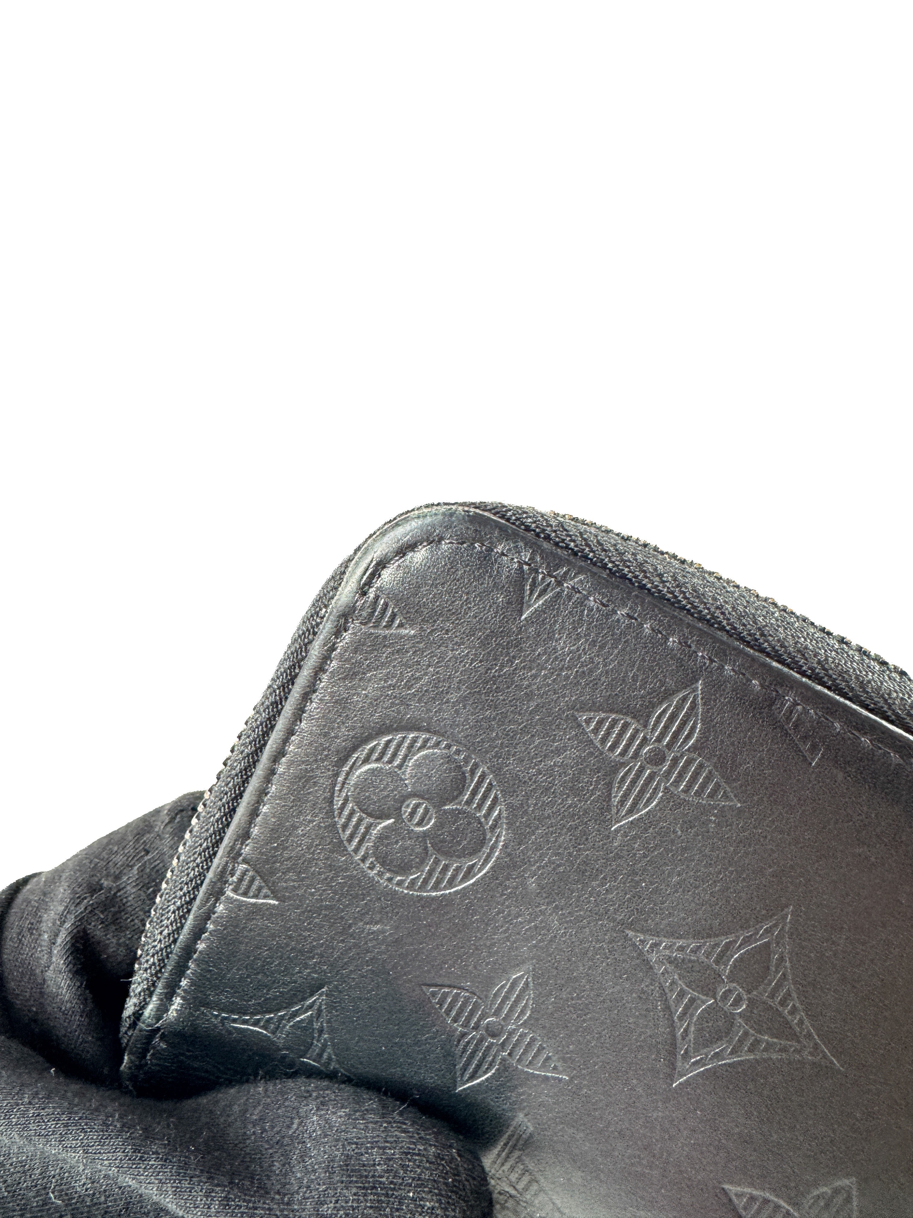 Louis Vuitton black leather monogram shadow zip around wallet CA2139