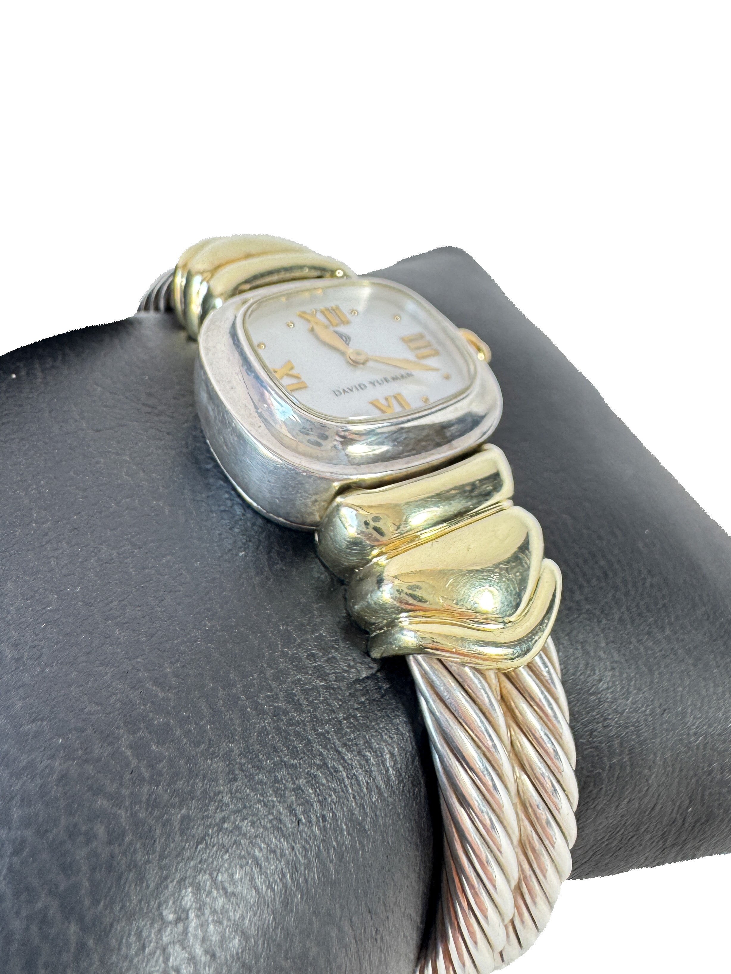 David Yurman sterling silver, 18k gold double cable watch