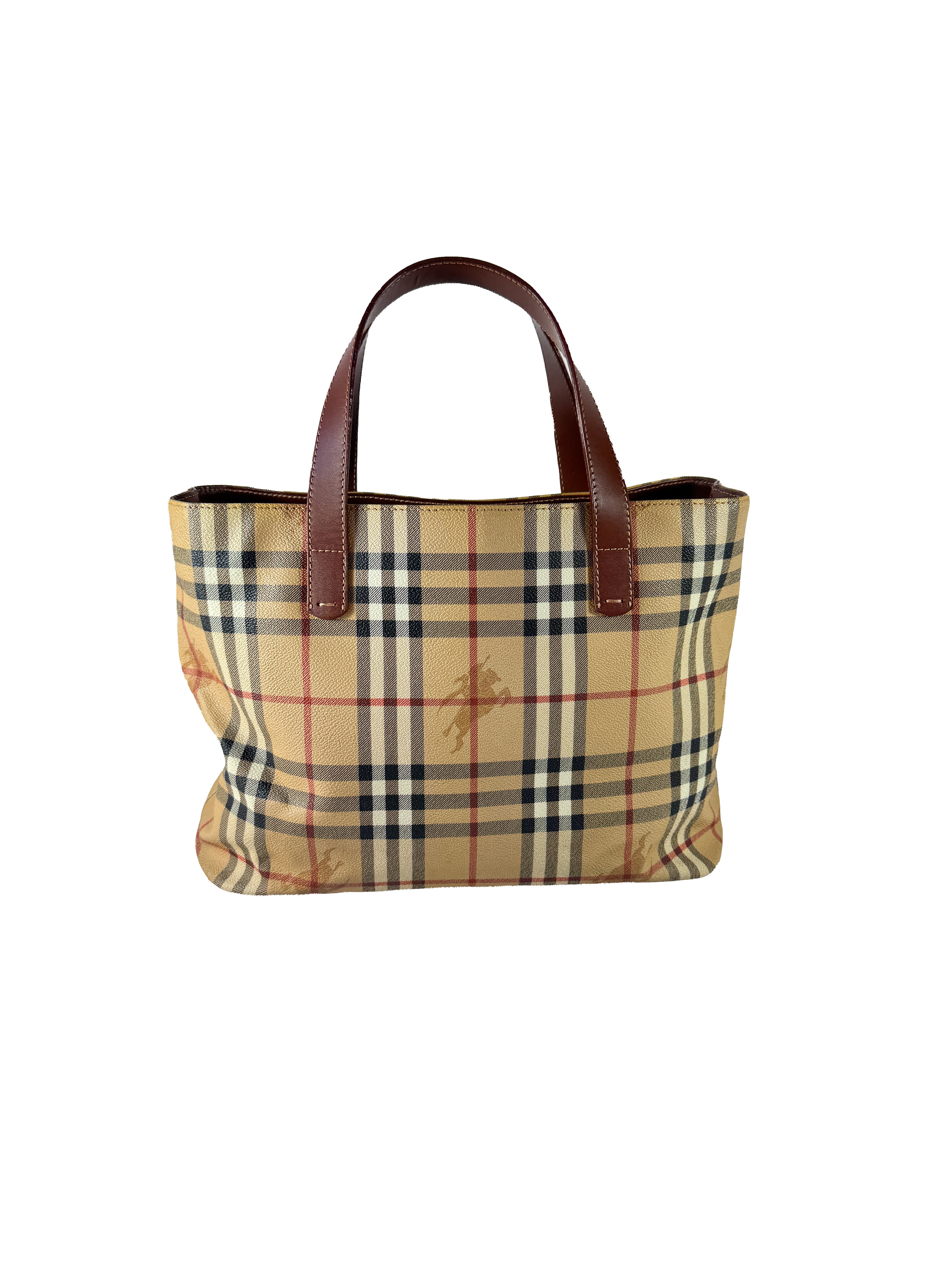 Burberry plaid coated canvas small tote T-0-21