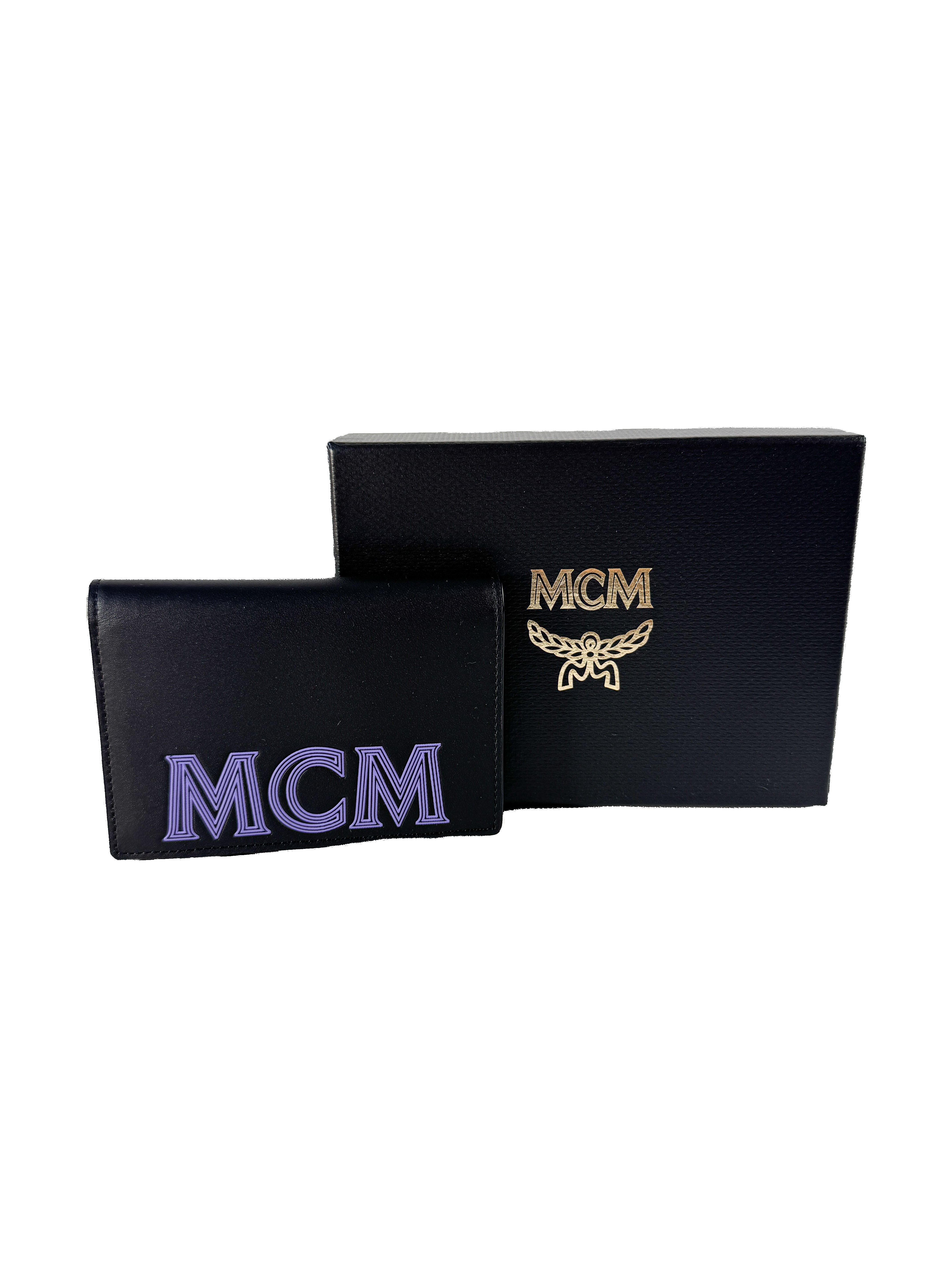 MCM black/purple leather compact wallet NEW