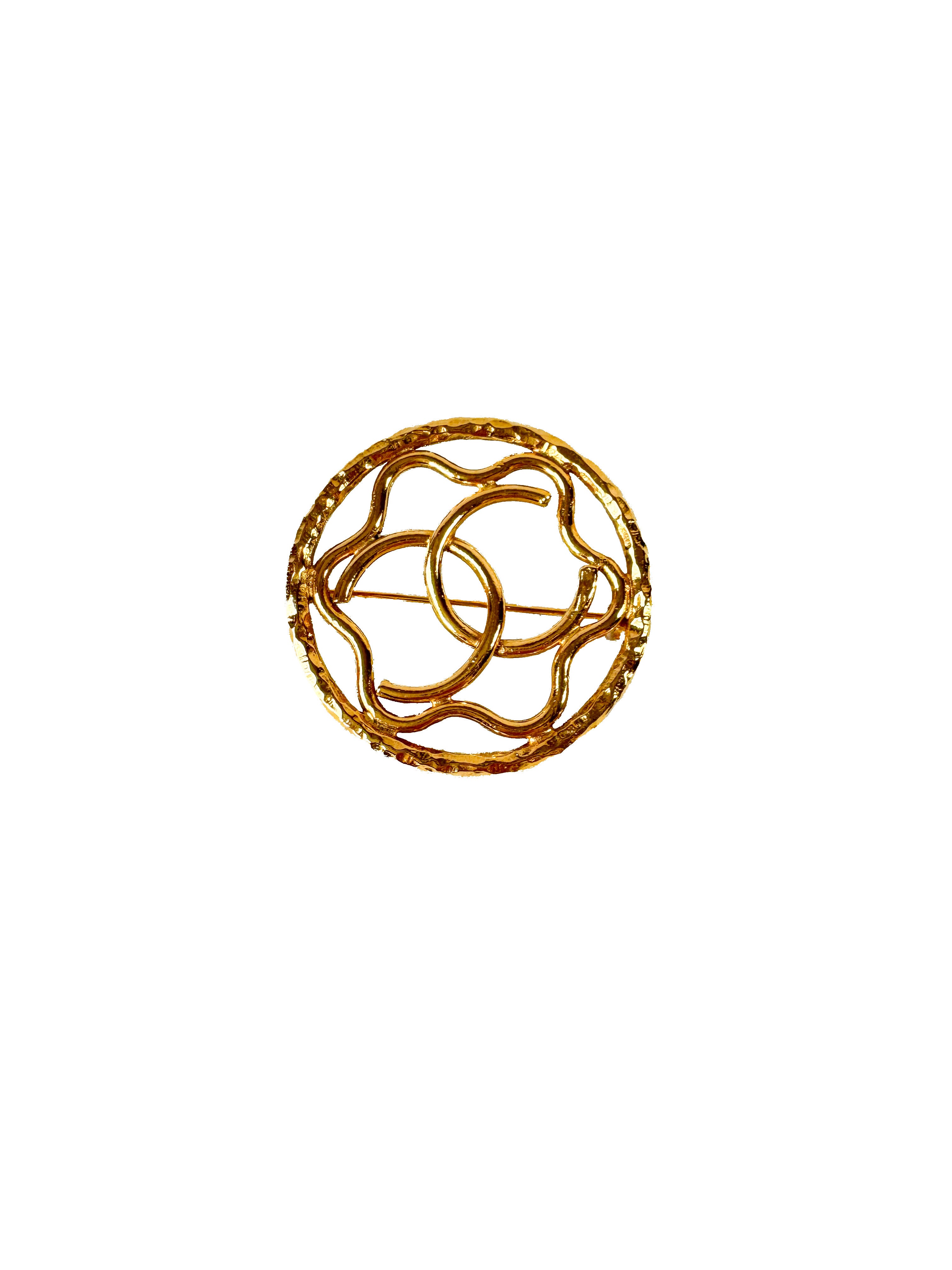 Chanel gold tone hammered CC vintage brooch