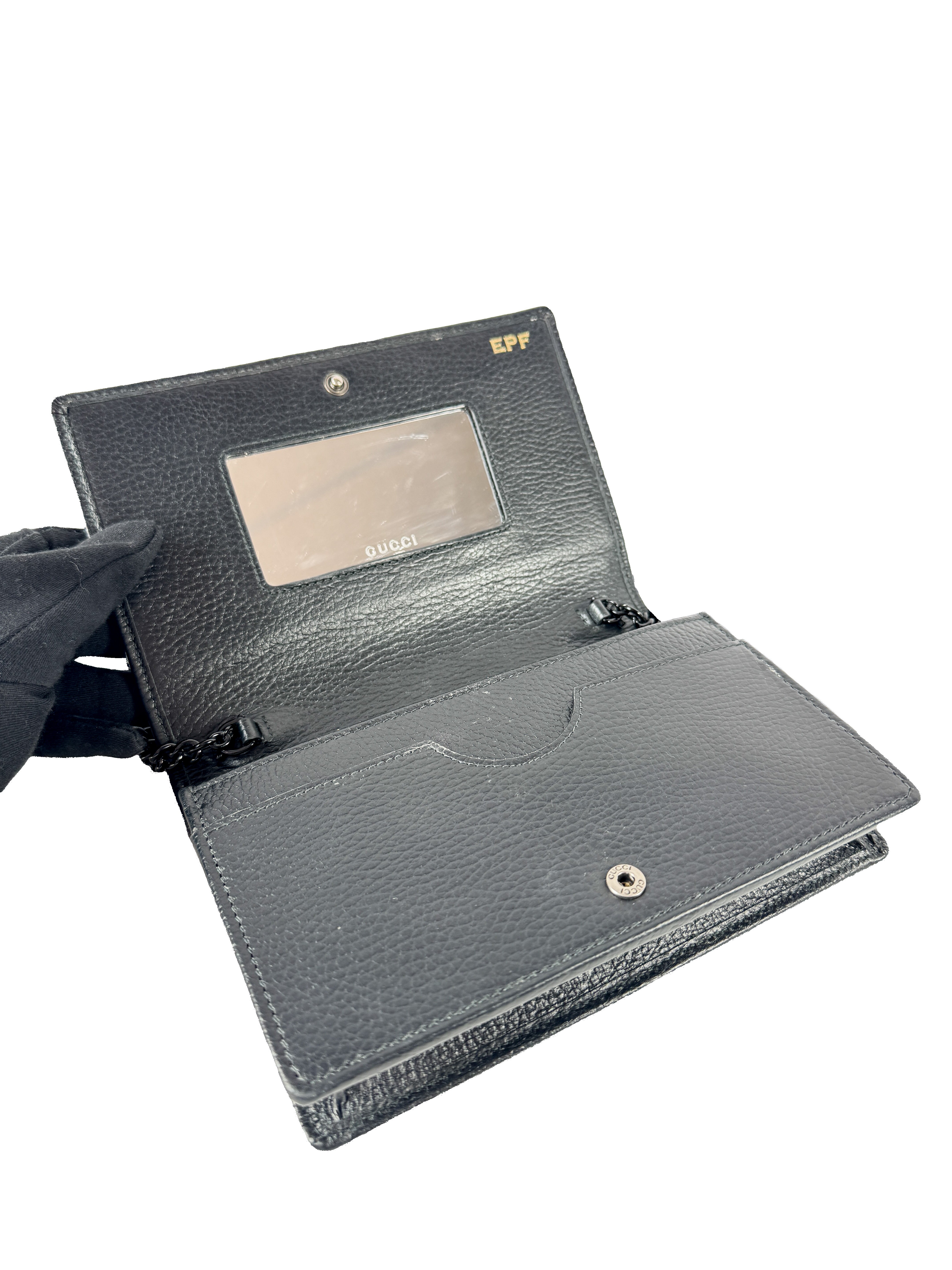 Gucci GG black Marmont leather wallet on a chain 497985-493075