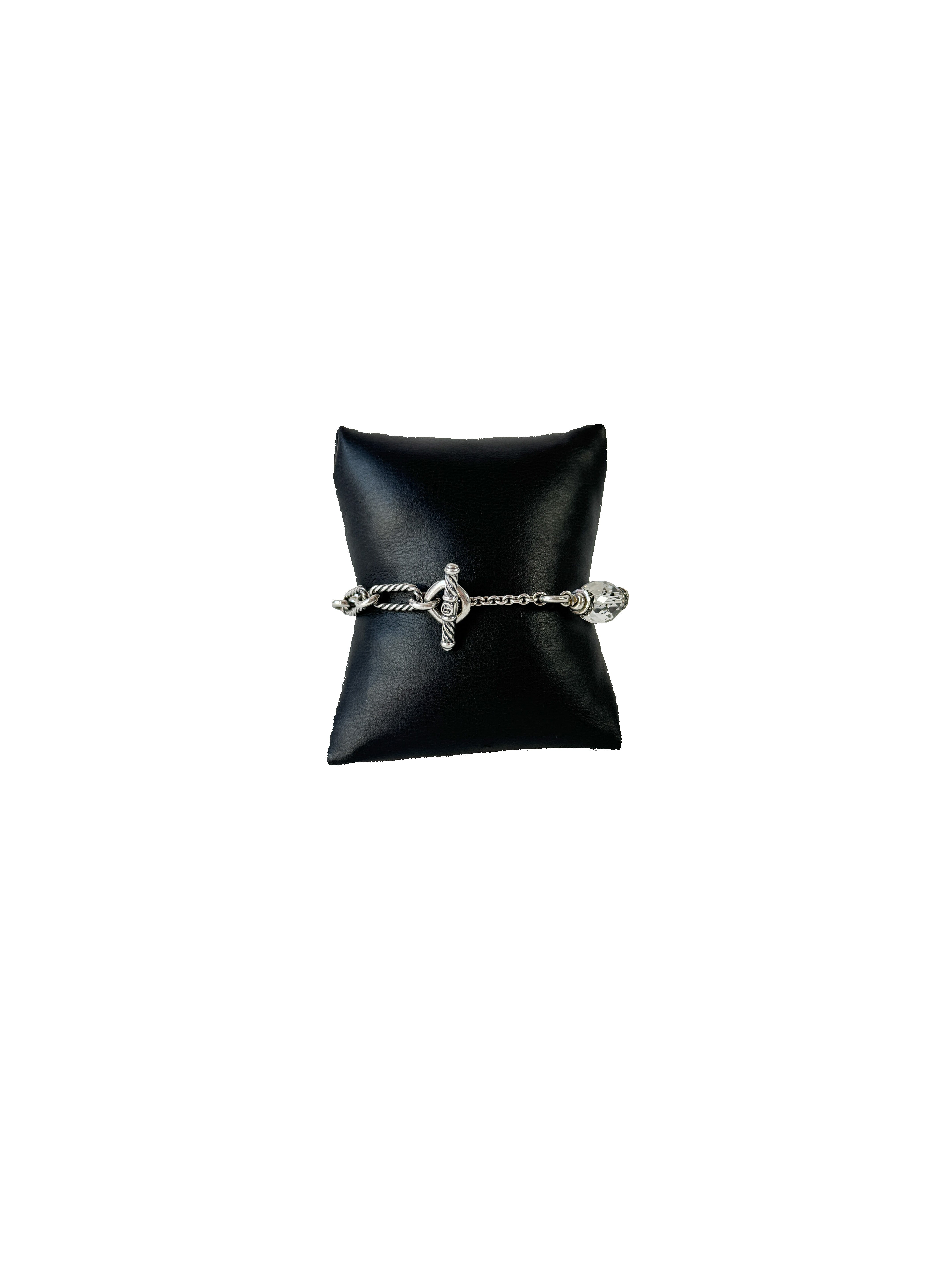 David Yurman sterling silver, quartz, black diamond Figaro chain bracelet