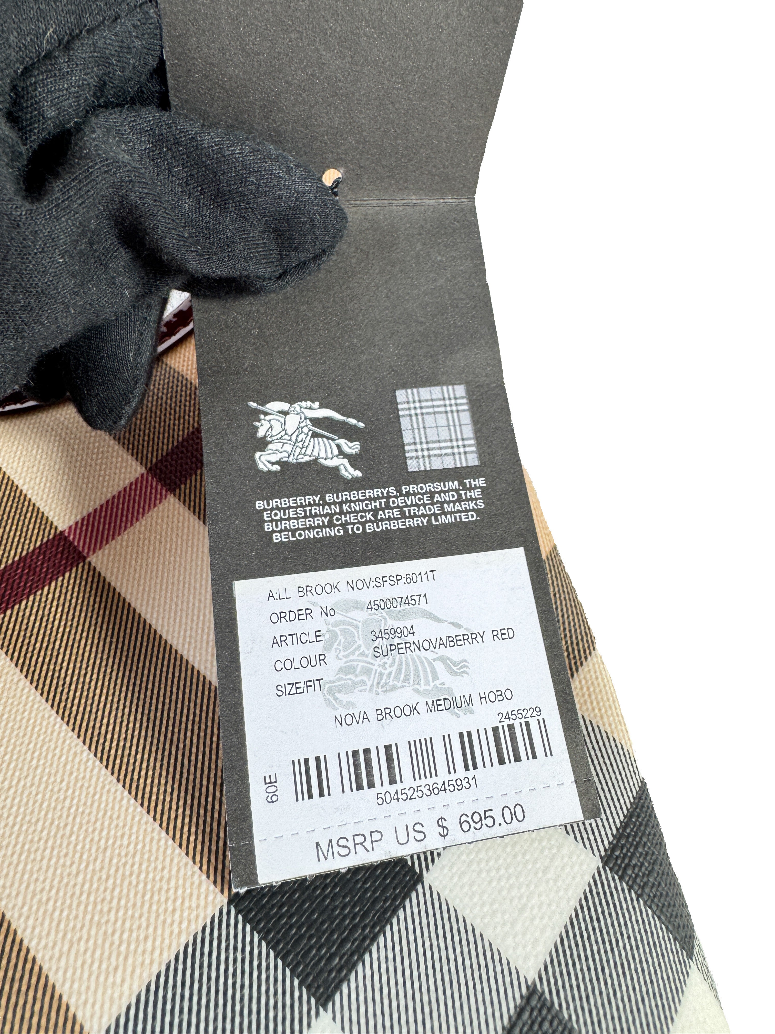 Burberry red patent leather Nova Brook medium hobo NWT