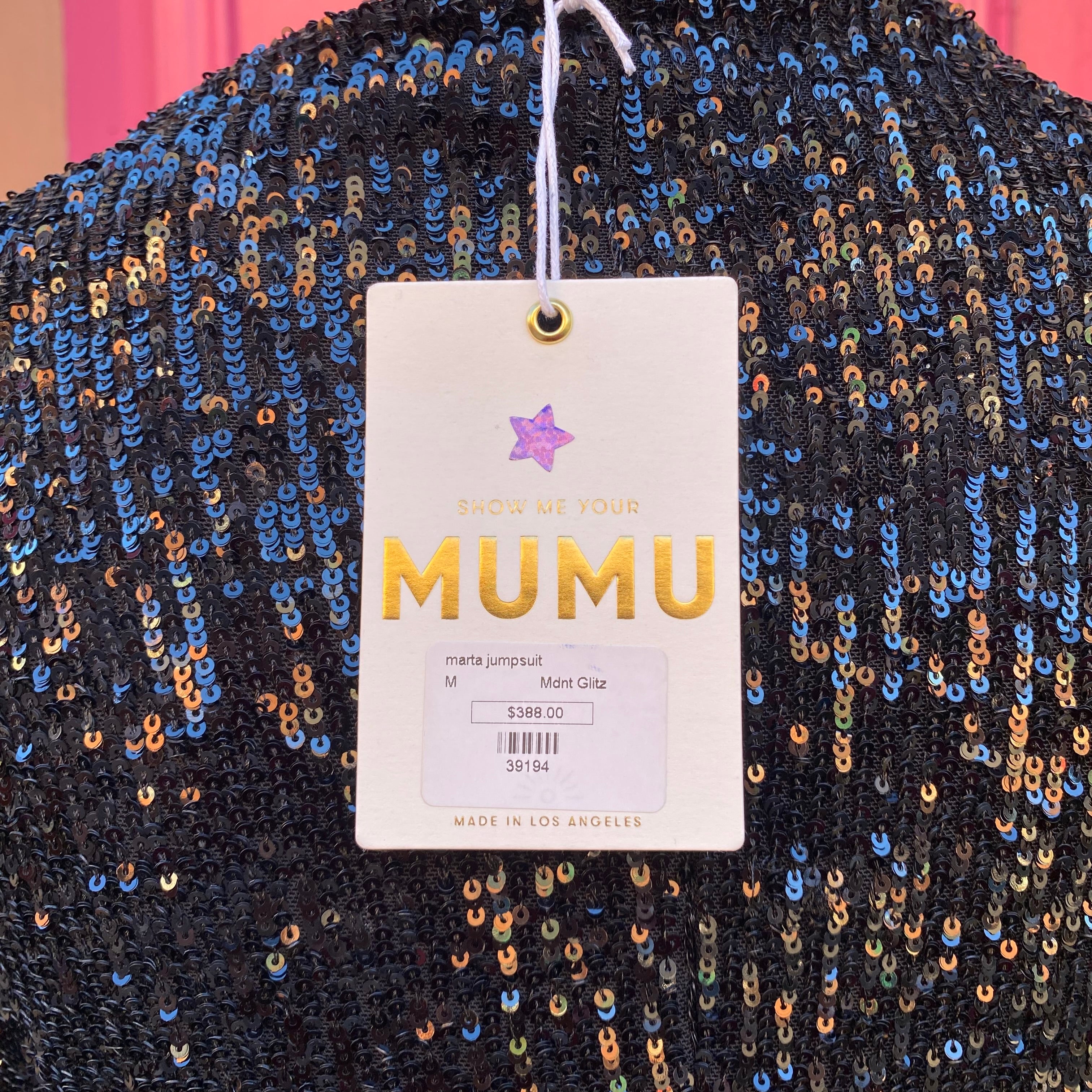 Show me your Mumu black sequined Martina jumpsuit size L NWT retail $388