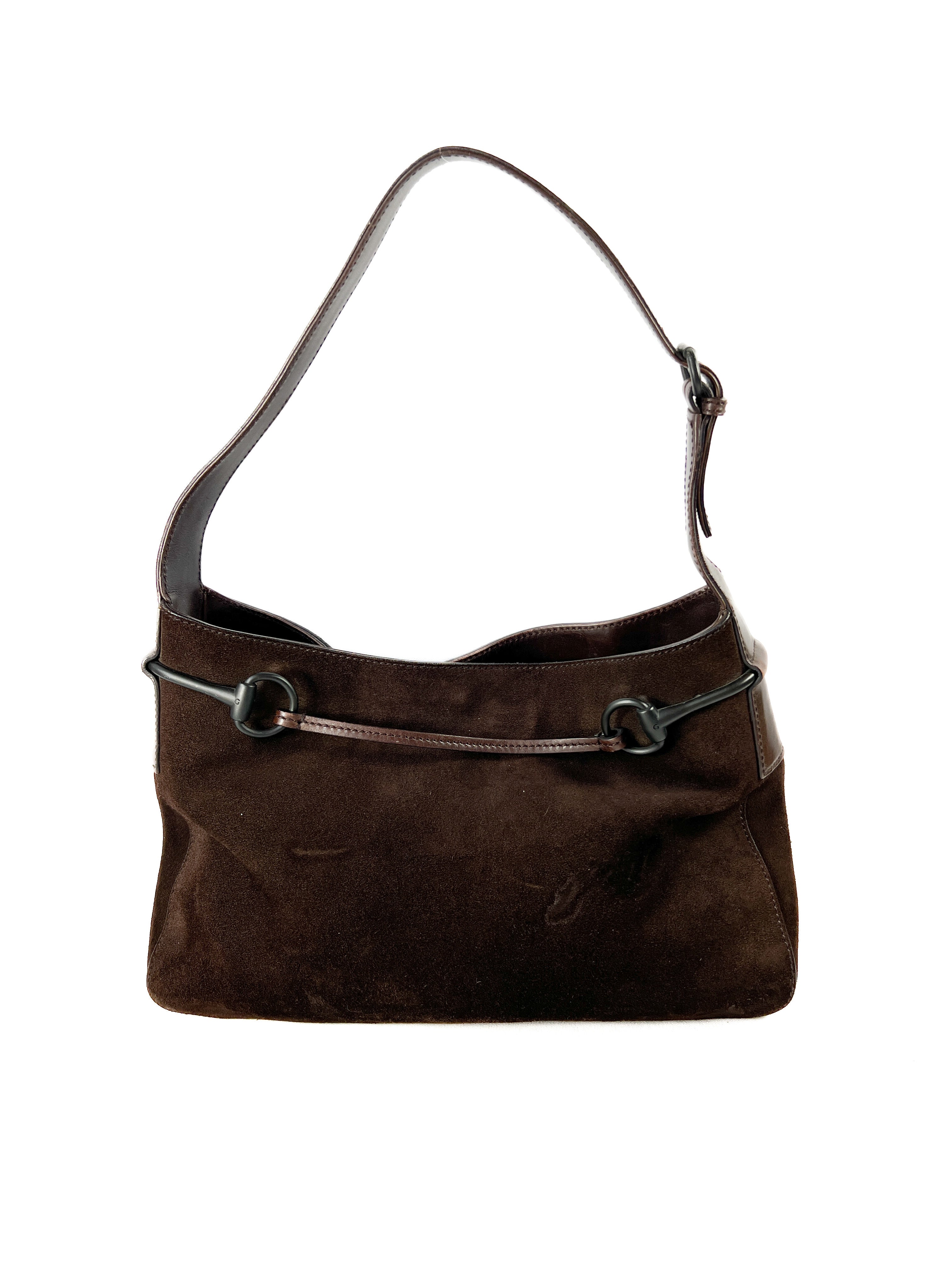 Gucci brown suede horsebit hobo shoulder bag **as is**