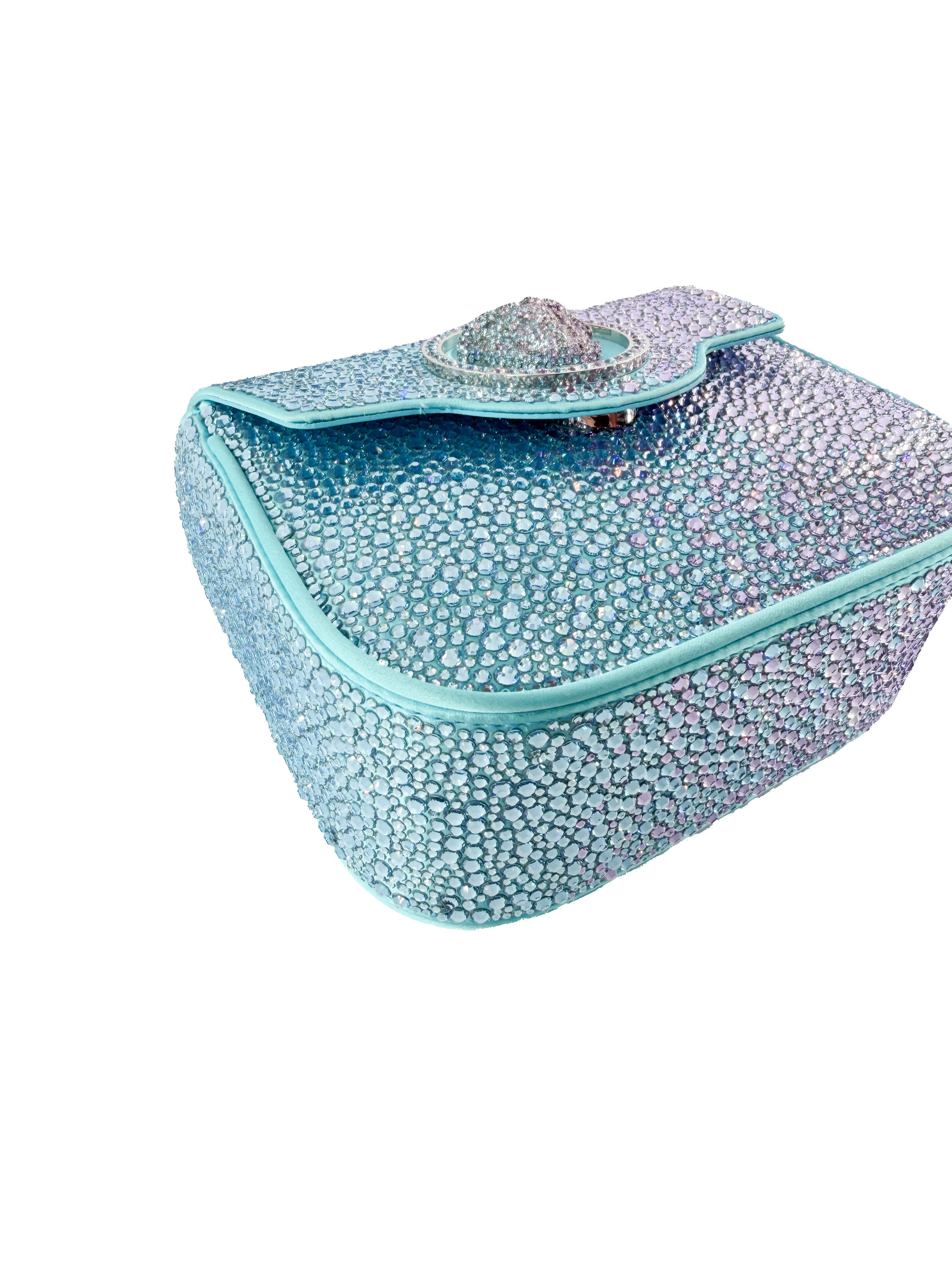 Versace satin crystal studded mini La Medusa bag blue/pink