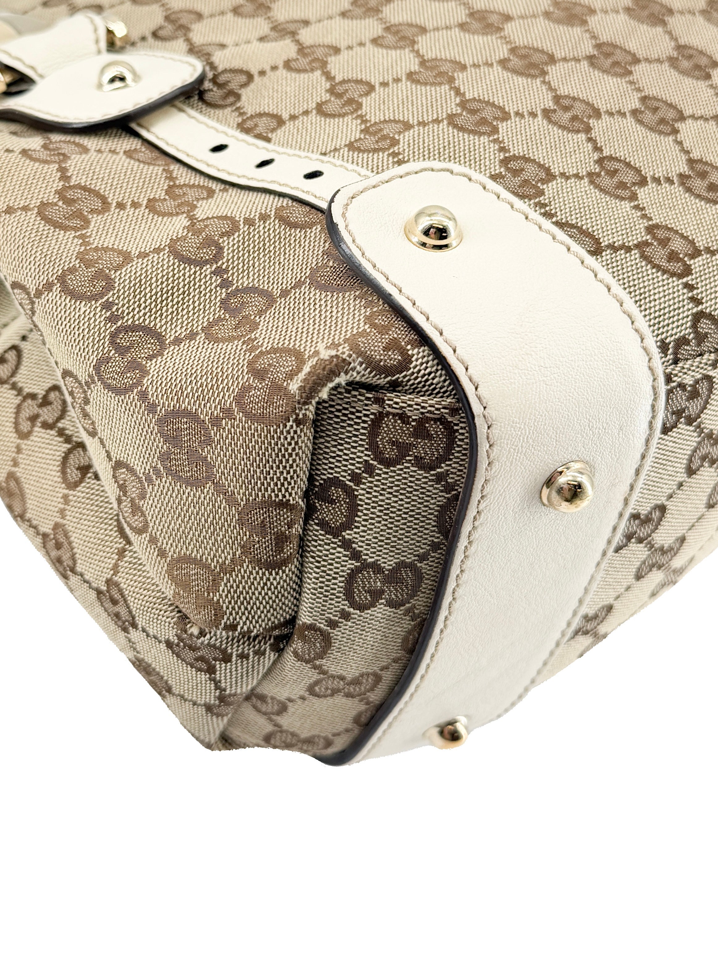 Gucci brown white signature Pelham medium shoulder bag 137621 486628