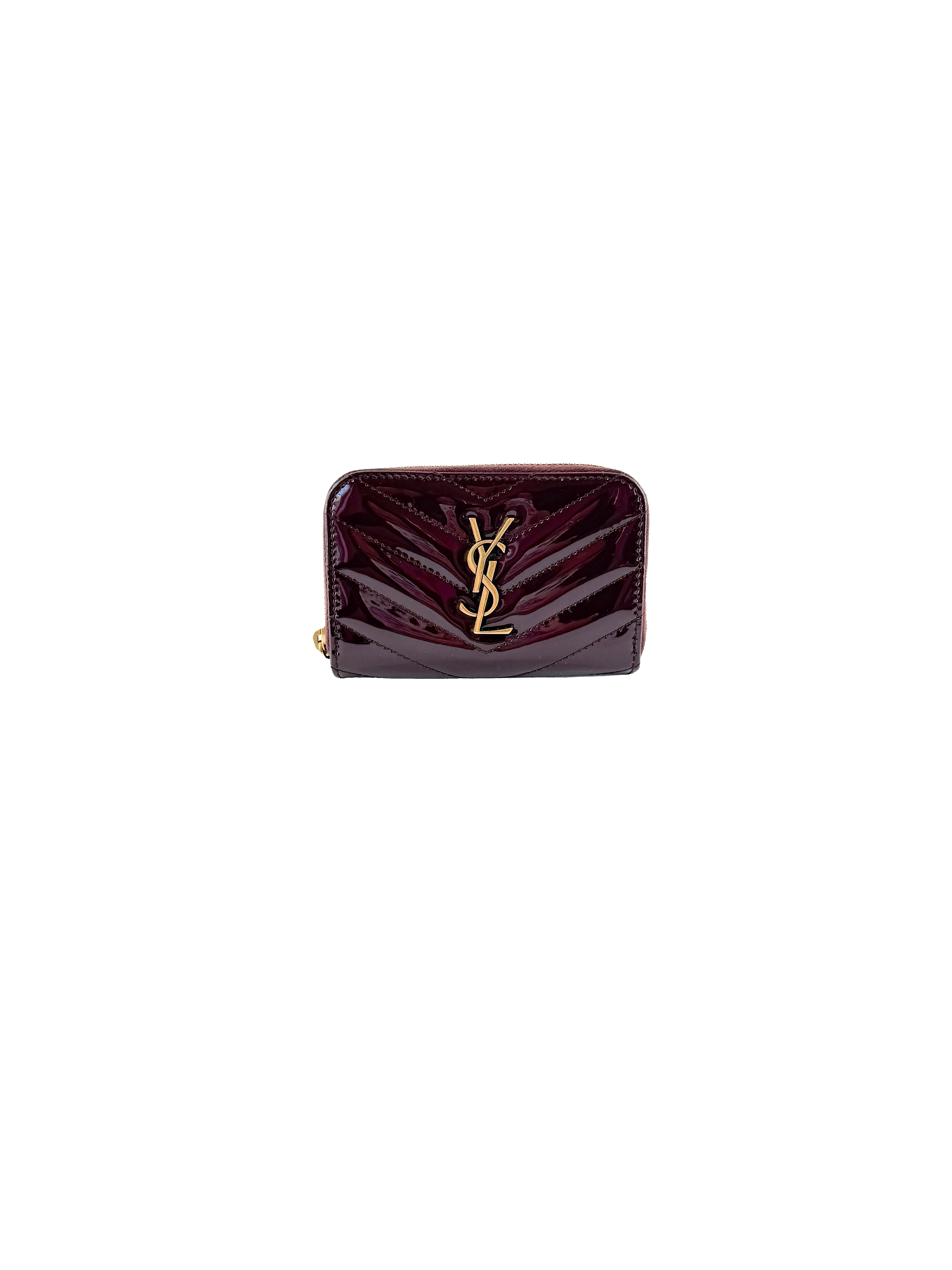 Saint Laurent purple patent leather Cassandre Matelasse zip wallet MRT804479-0924