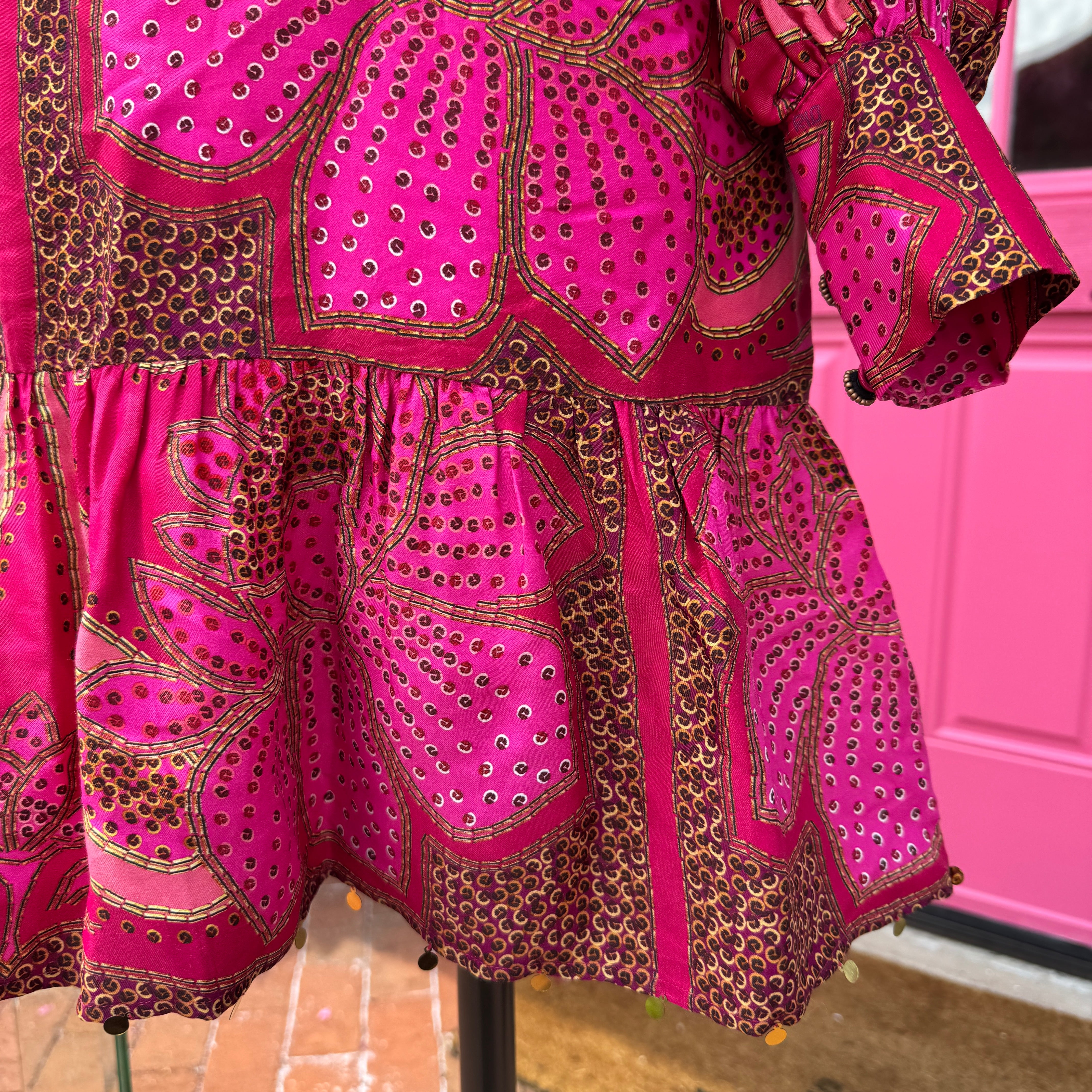 FARM RIO pink floral print long sleeve dress size M NWT