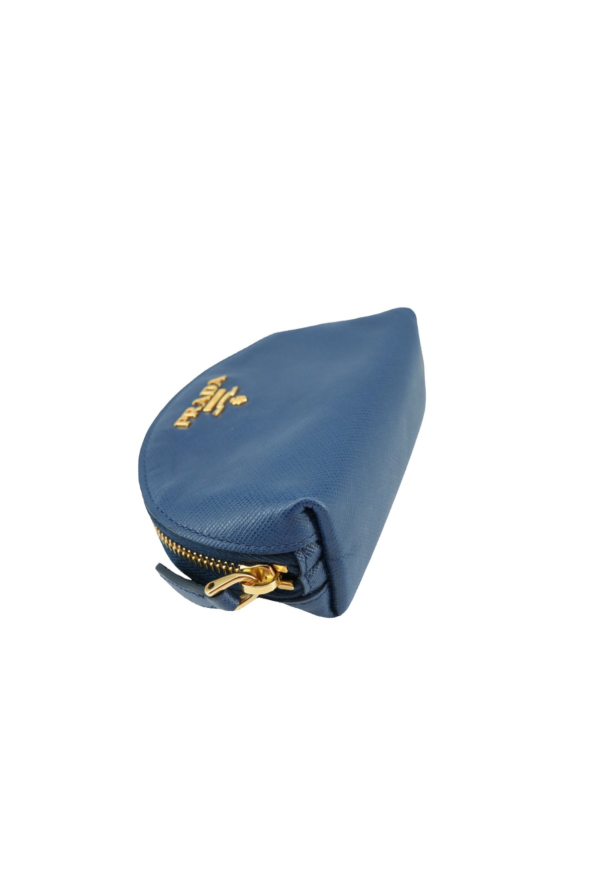 Prada navy blue saffiano leather keychain pouch