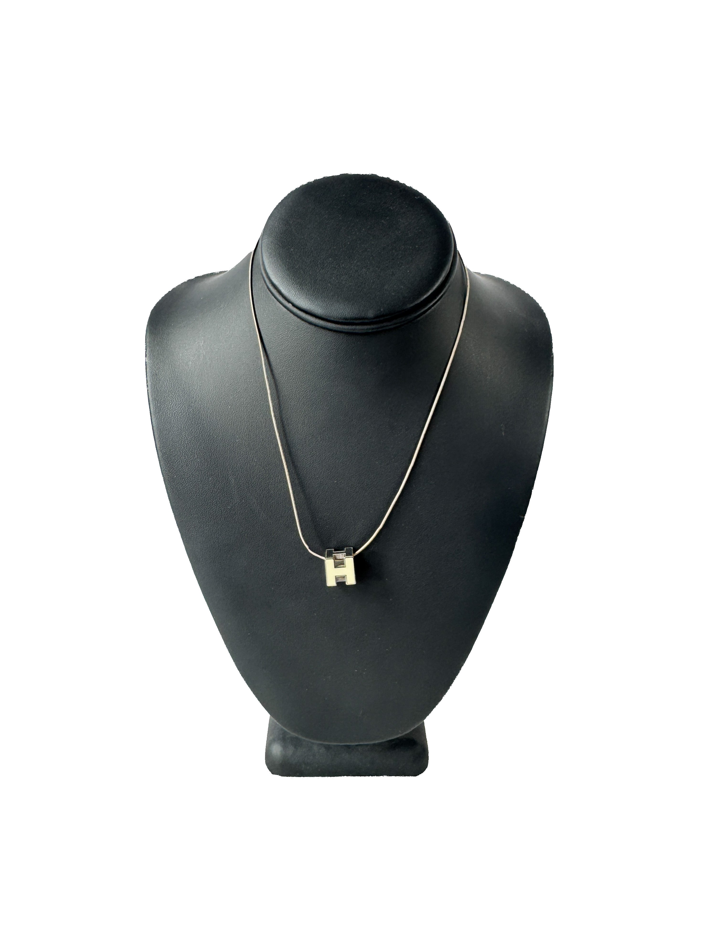 Hermès white silver enamel cage d' H necklace