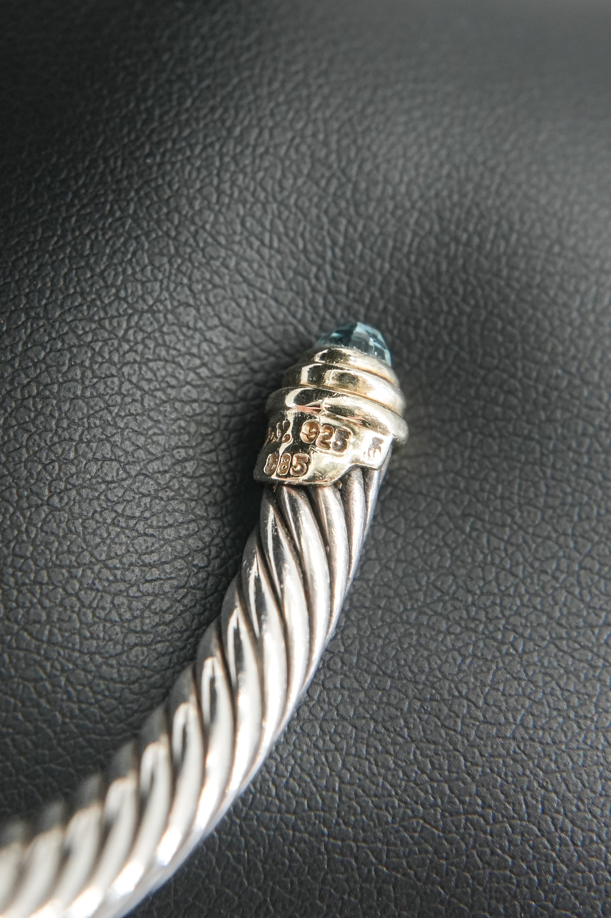 David Yurman sterling silver, yellow gold, blue topaz 4mm cable classic bracelet