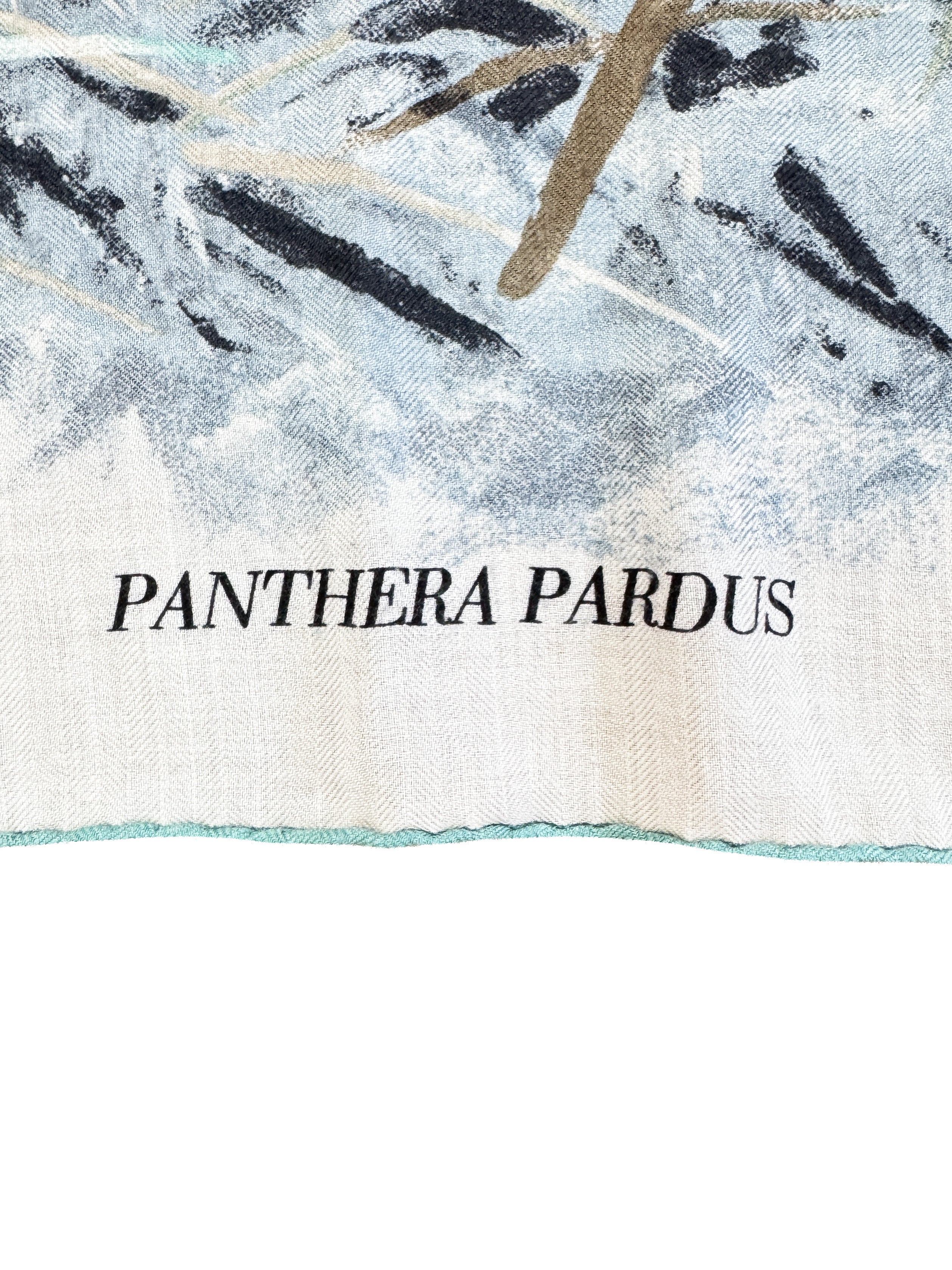 Hermès cream, gray, blue Panthera Pardus silk & cashmere shawl
