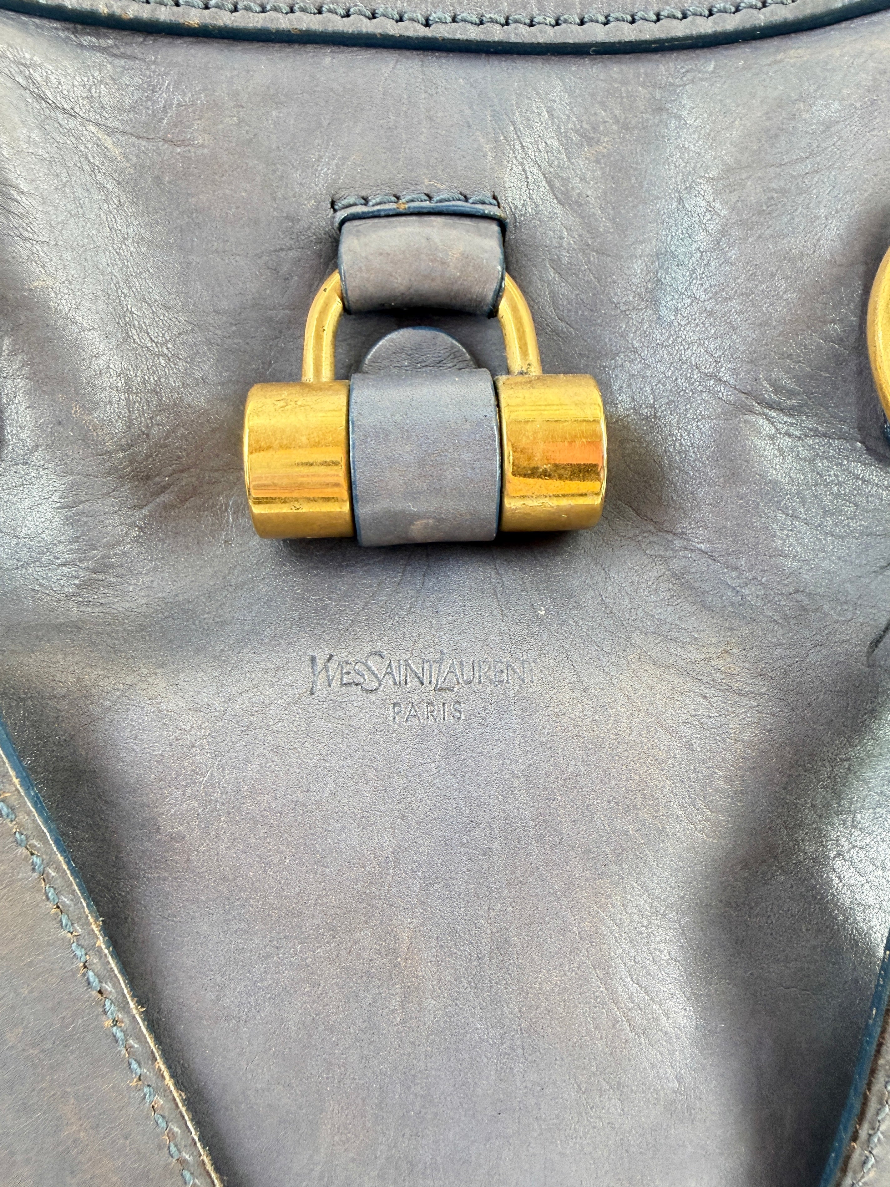 Saint Laurent denim blue distressed leather Muse 156464-0122 *as is*