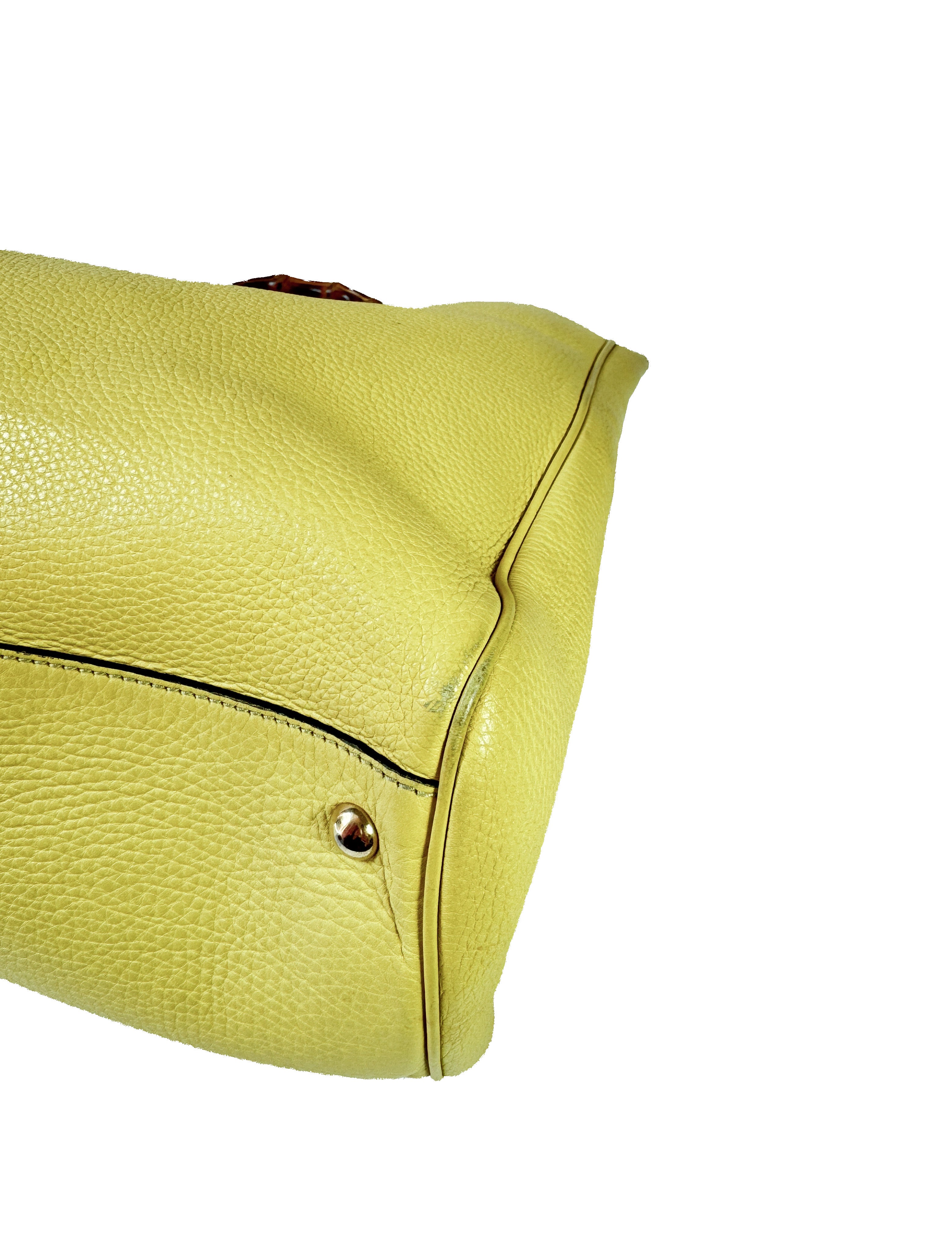 Gucci chartreuse leather Bamboo handle shopper 323658 525040