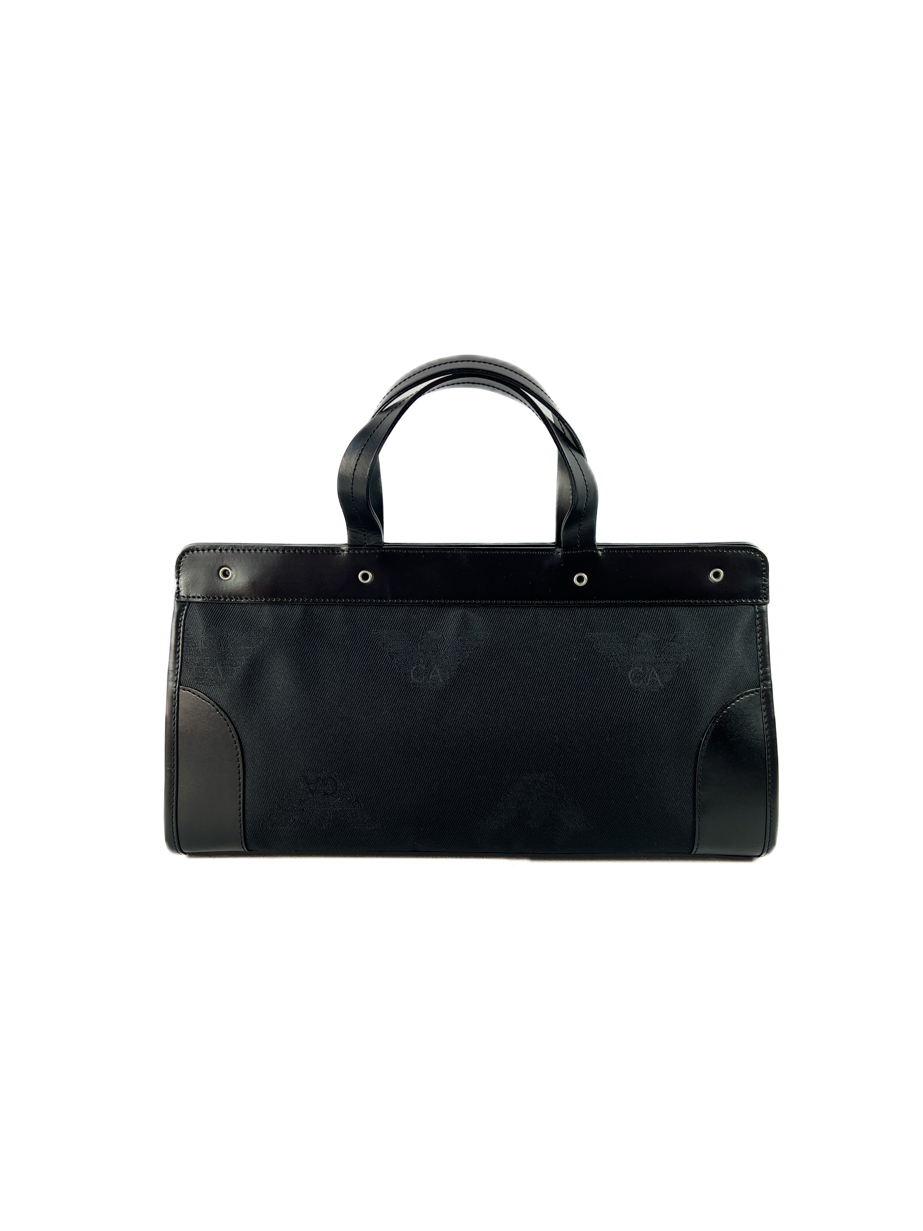 Emporio Armani black canvas leather top handle bag