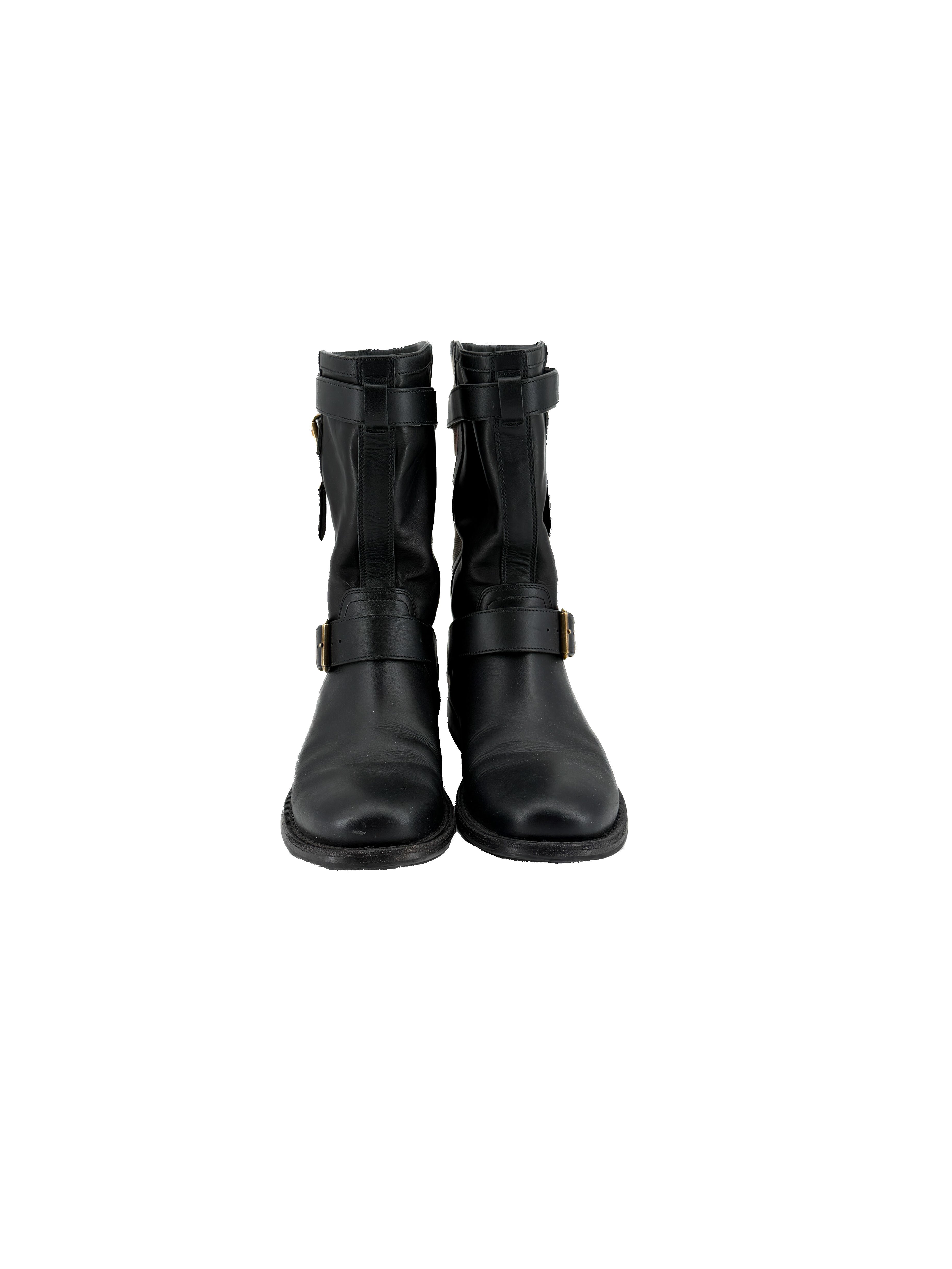 Burberry black leather Grantville check boots size 38 BOX