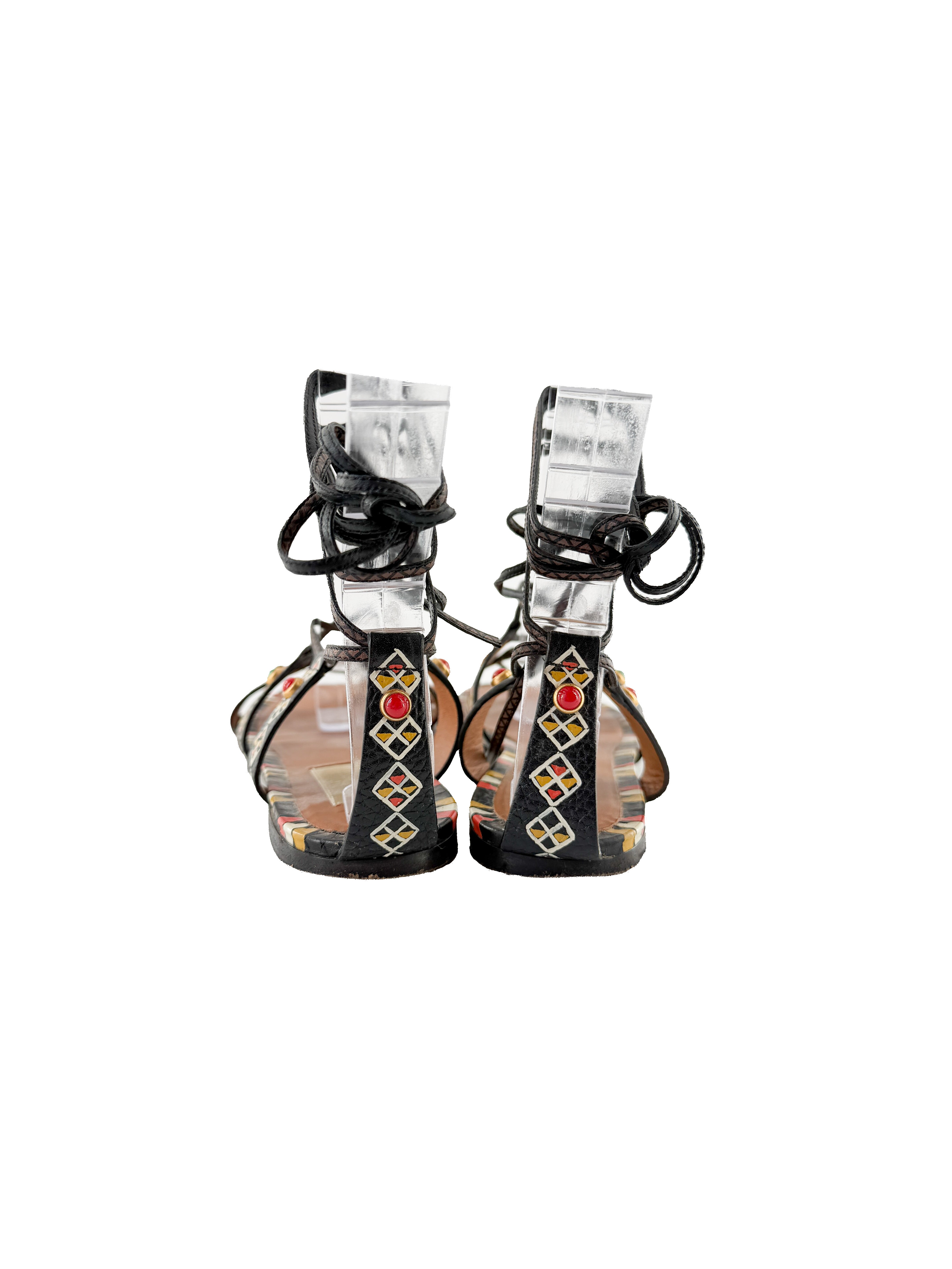Valentino Garavani black multicolor printed sandals size 38