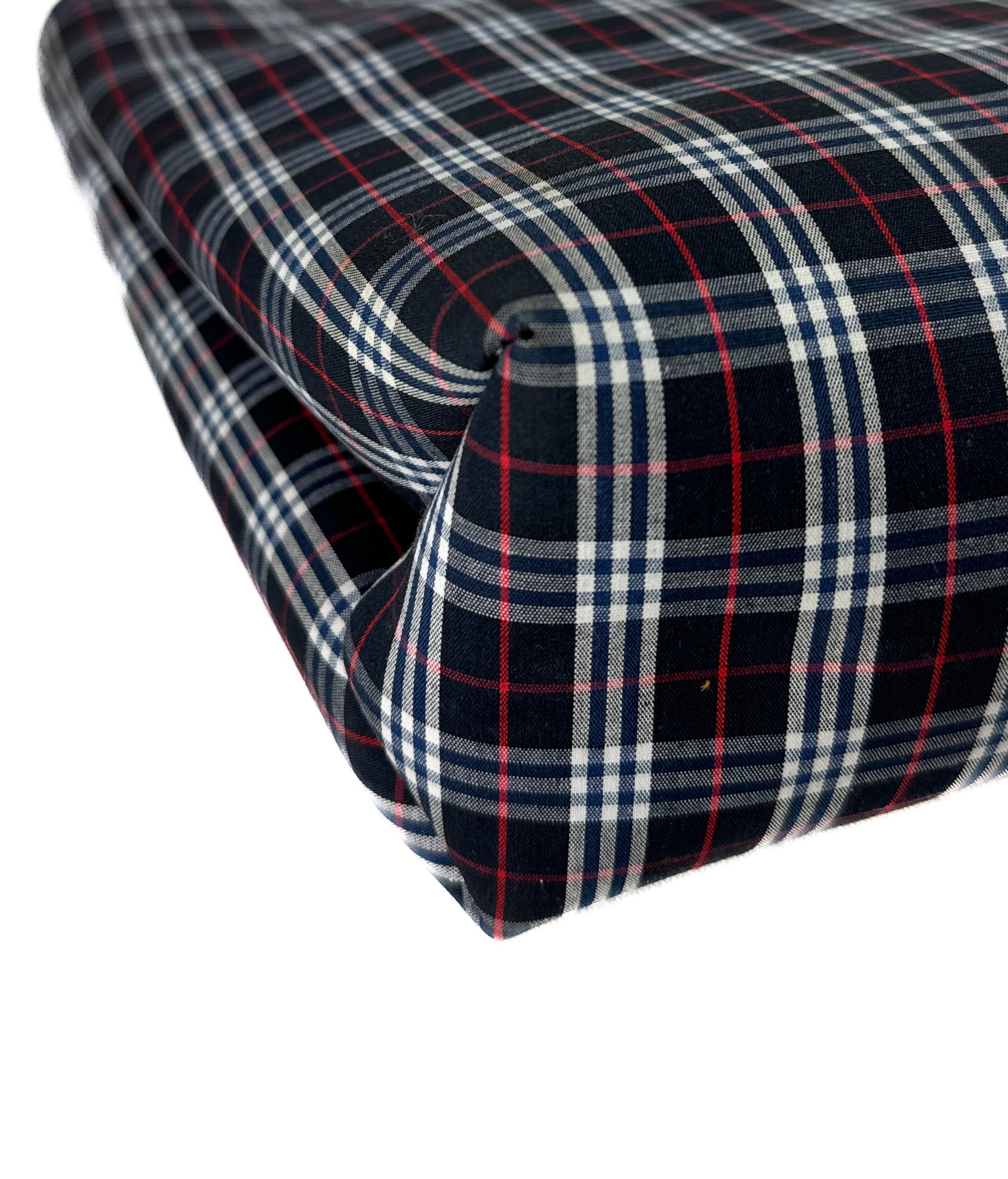 Burberry navy, white, red plaid canvas tote