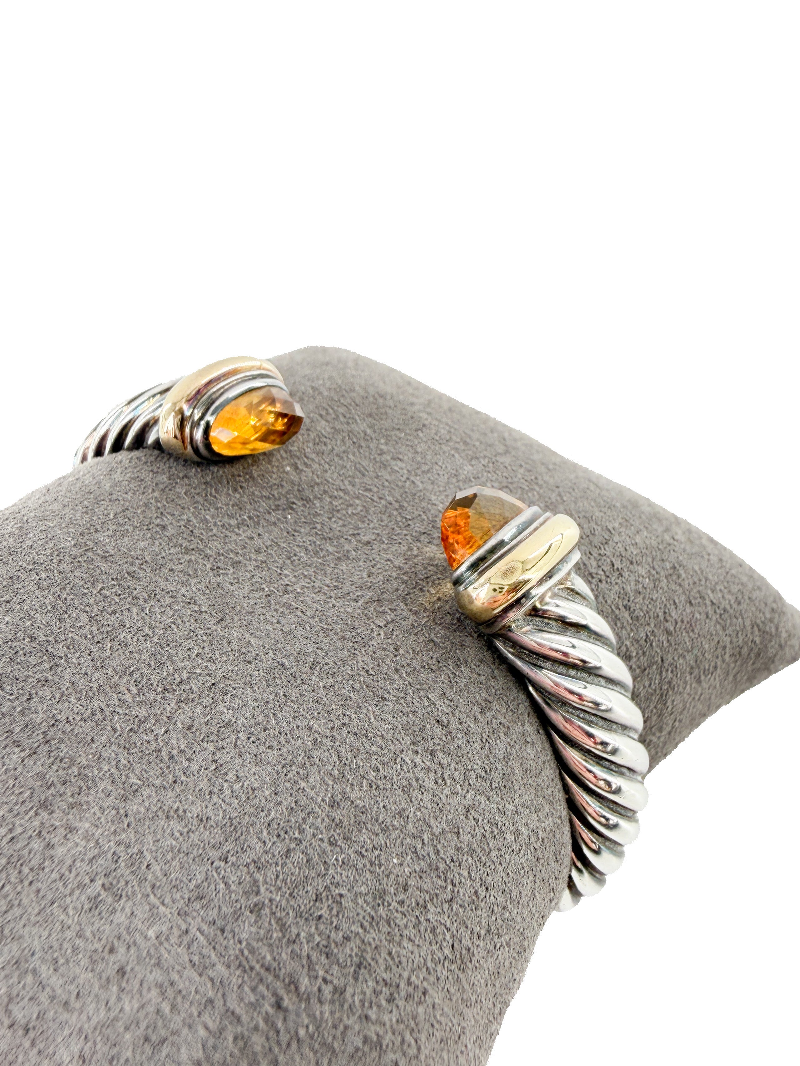 David Yurman sterling silver, yellow gold, Citrine hinged Waverly cuff