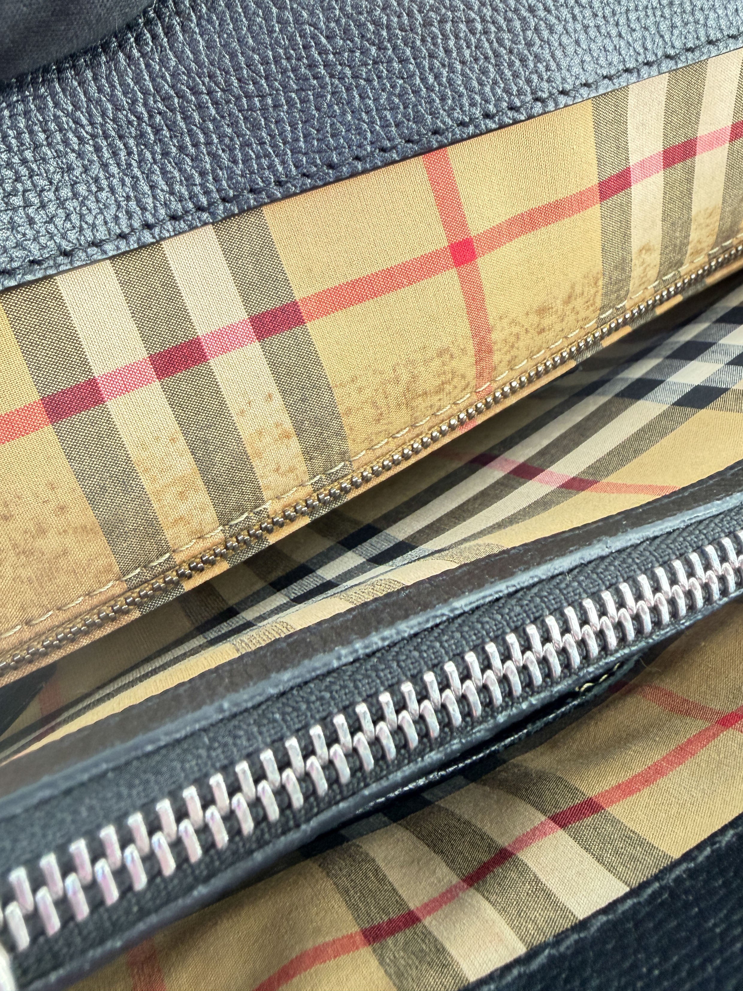 Burberry black house check grainy calfskin Banner bag